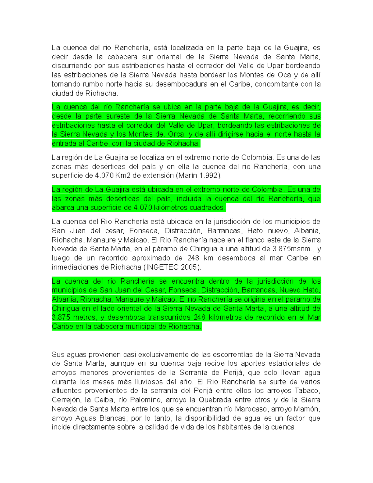 INFO 2023: Estudio de la Cuenca del Río Ranchería en La Guajira - Studocu
