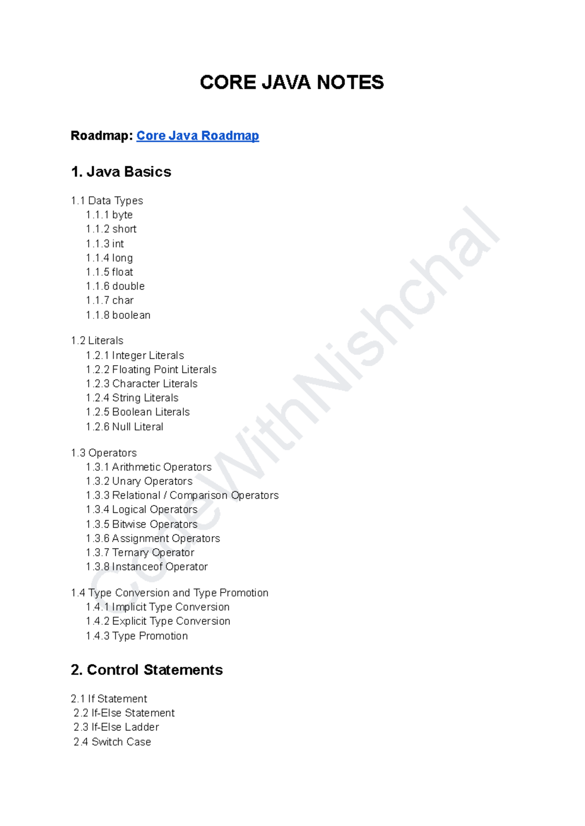 CORE JAVA NOTES: Comprehensive Guide with XCode (CS101) - Studocu