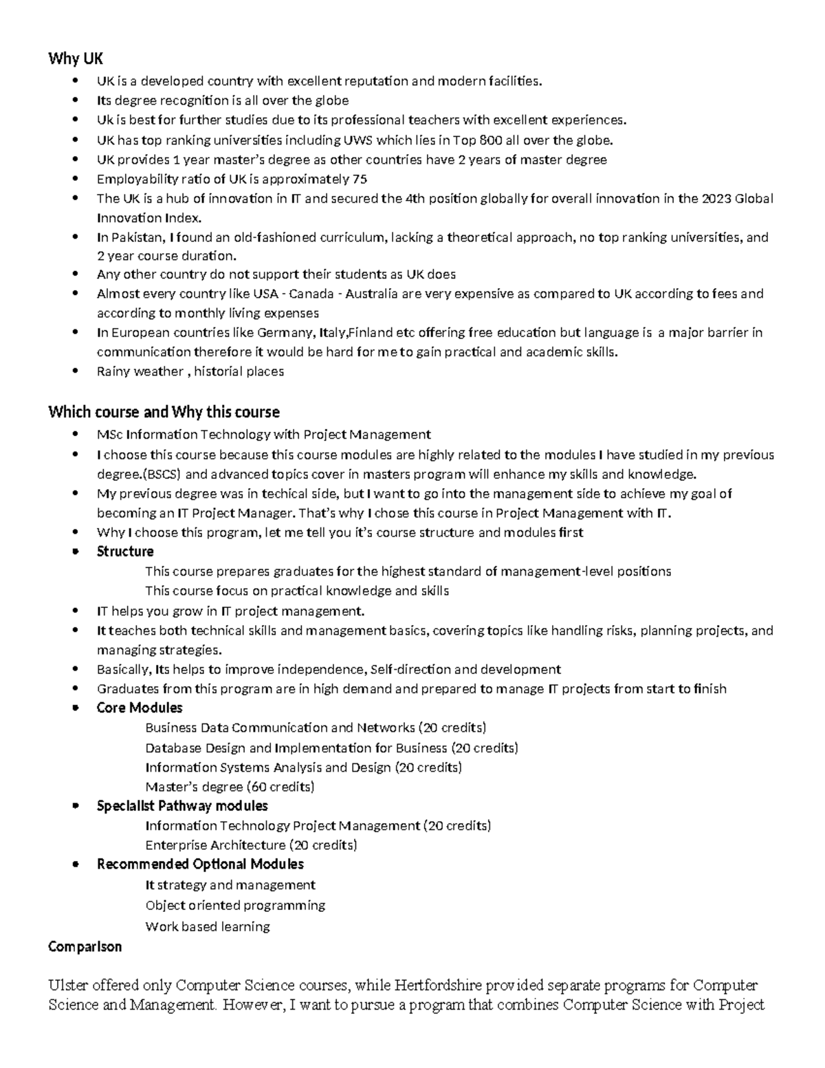 MSc IT with Project Management: UWS Application Insights and Rationale ...