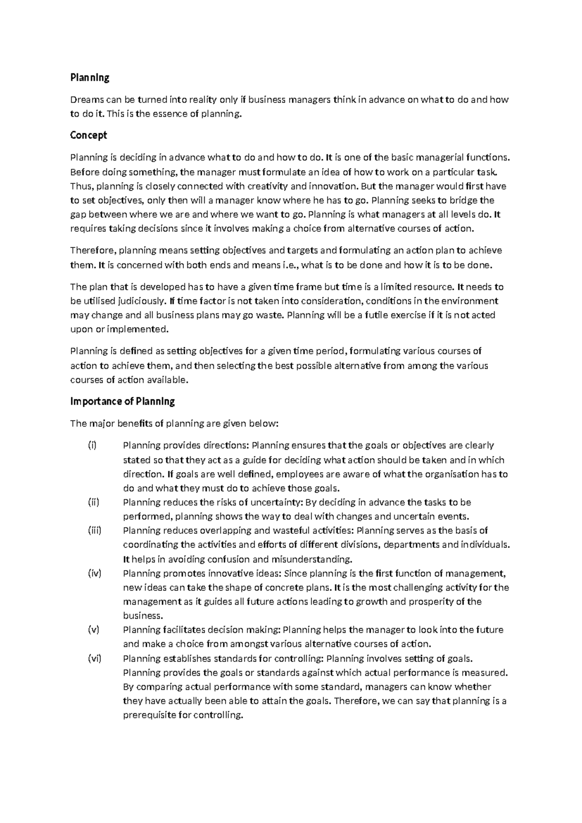 Planning in Management: Key Concepts and Importance - Studocu