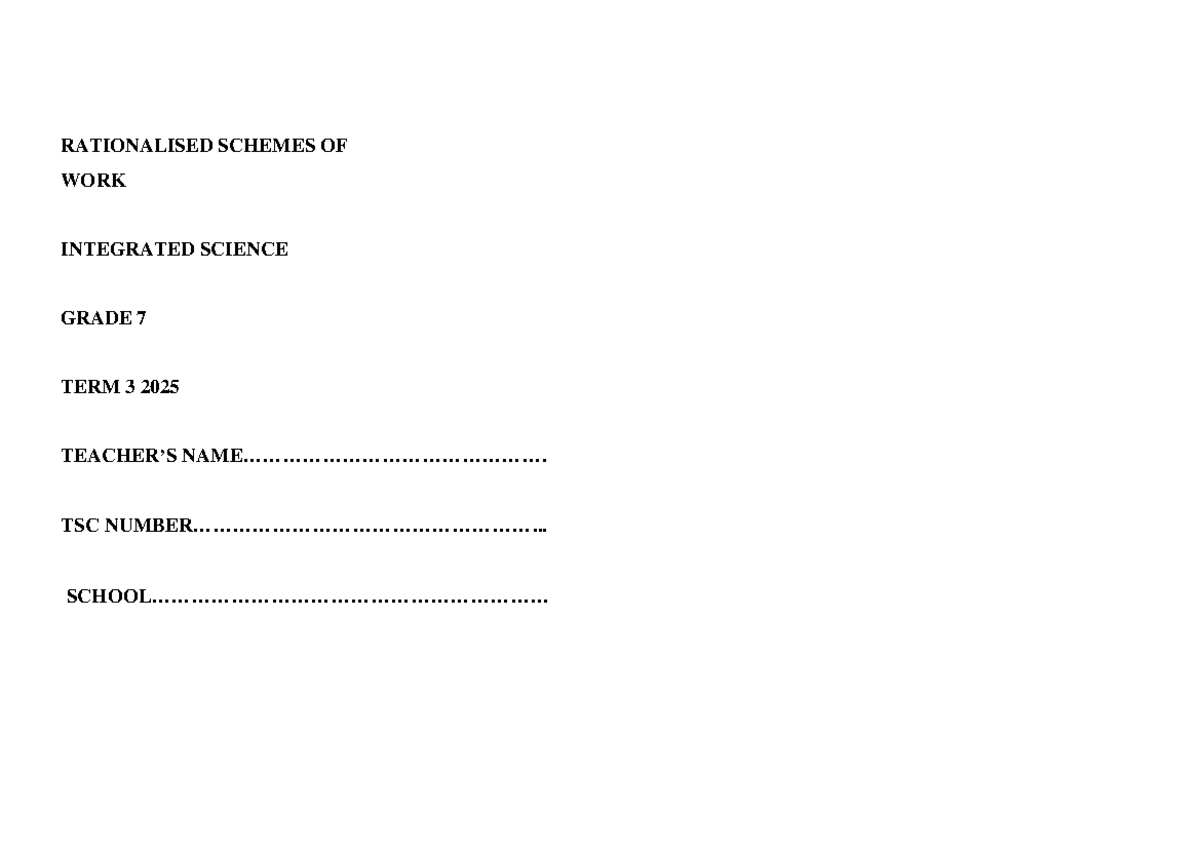 Grade 7 Integrated Science Term 3 2025: Excretion, Electricity ...
