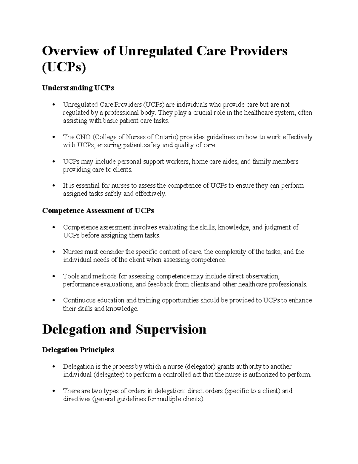 Role w9 - Lecture notes for PNR400 - Overview of Unregulated Care ...