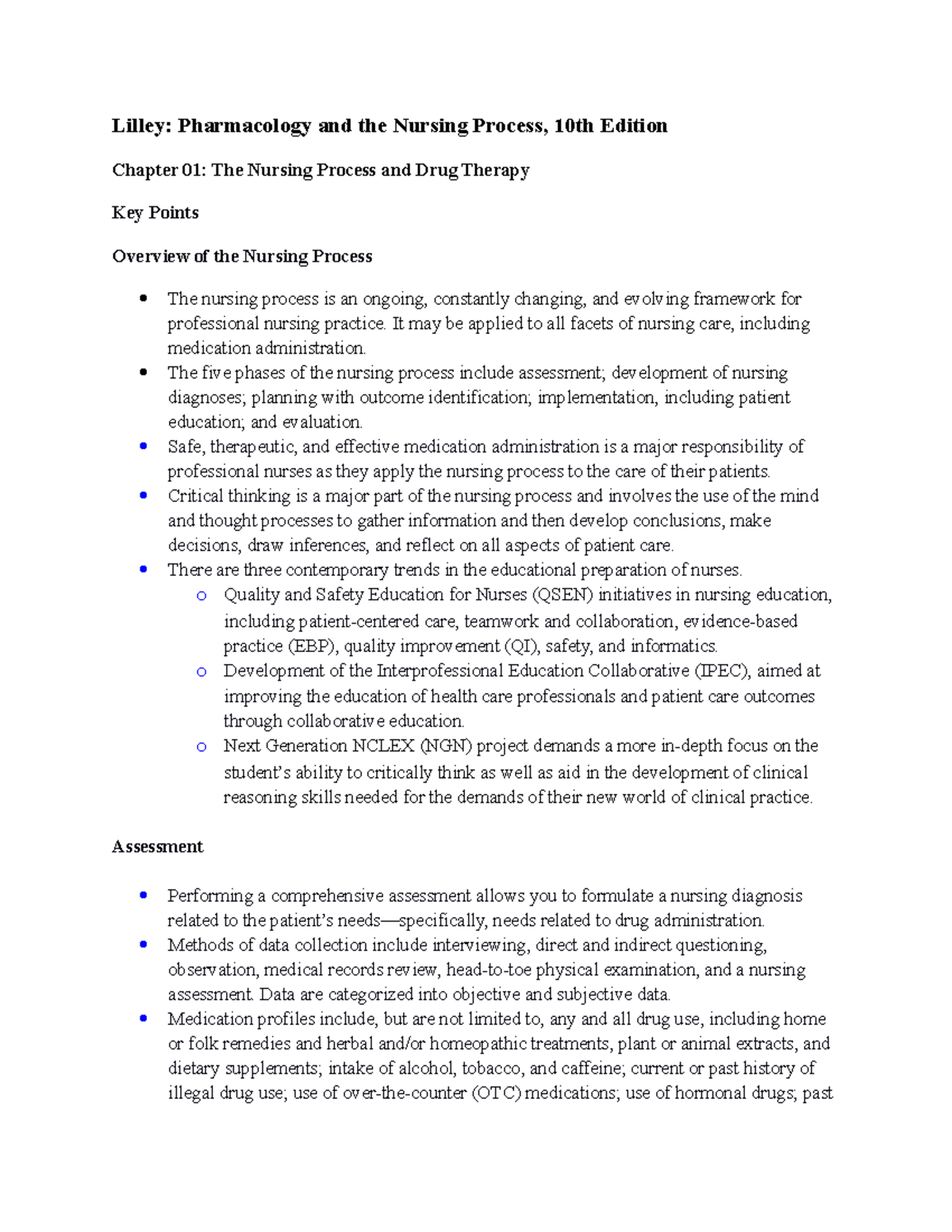 Chapter 01 Notes - Nursing Process and Drug Therapy (Pharmacology ...