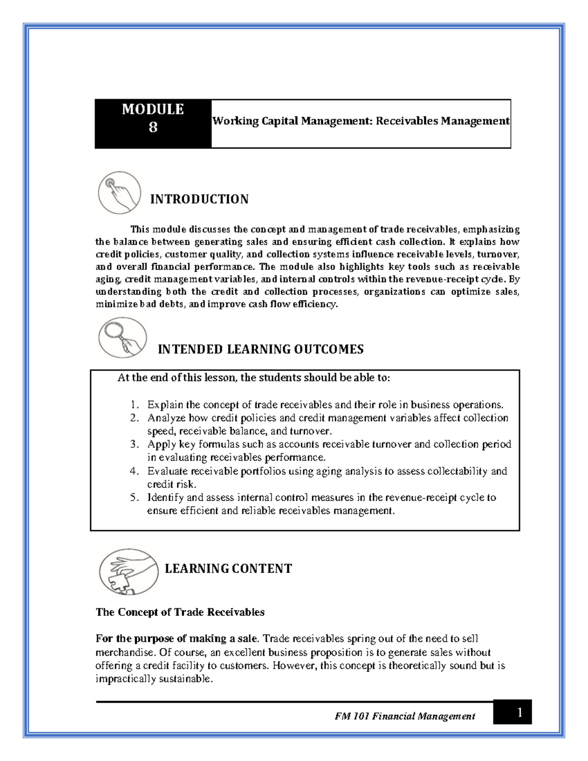 FM 101 Module 8: Working Capital Management - Receivables Management ...