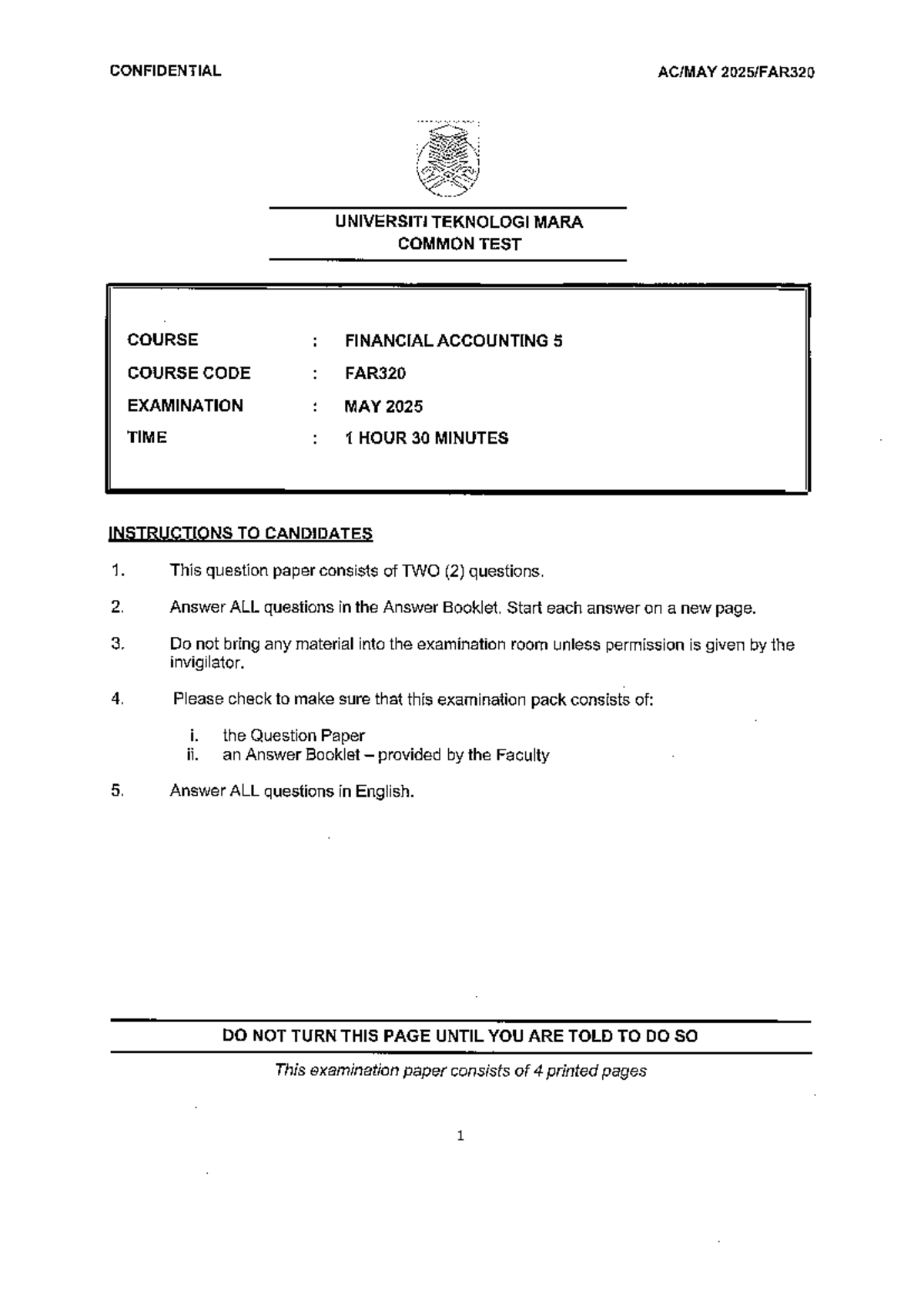 CT FAR320 May 2025 - Financial Accounting Common Test Exam - Studocu