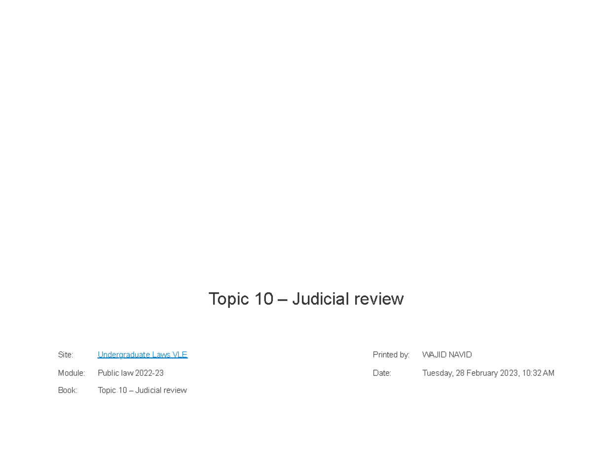 Topic 10 – Judicial Review: Key Concepts and Procedures in Public Law ...