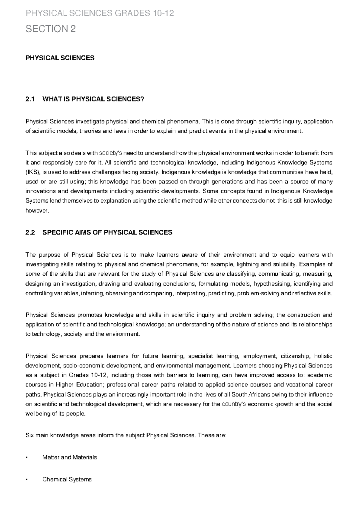 Physical Sciences Overview and Conceptual Insights (Grades 10-12) - Studocu