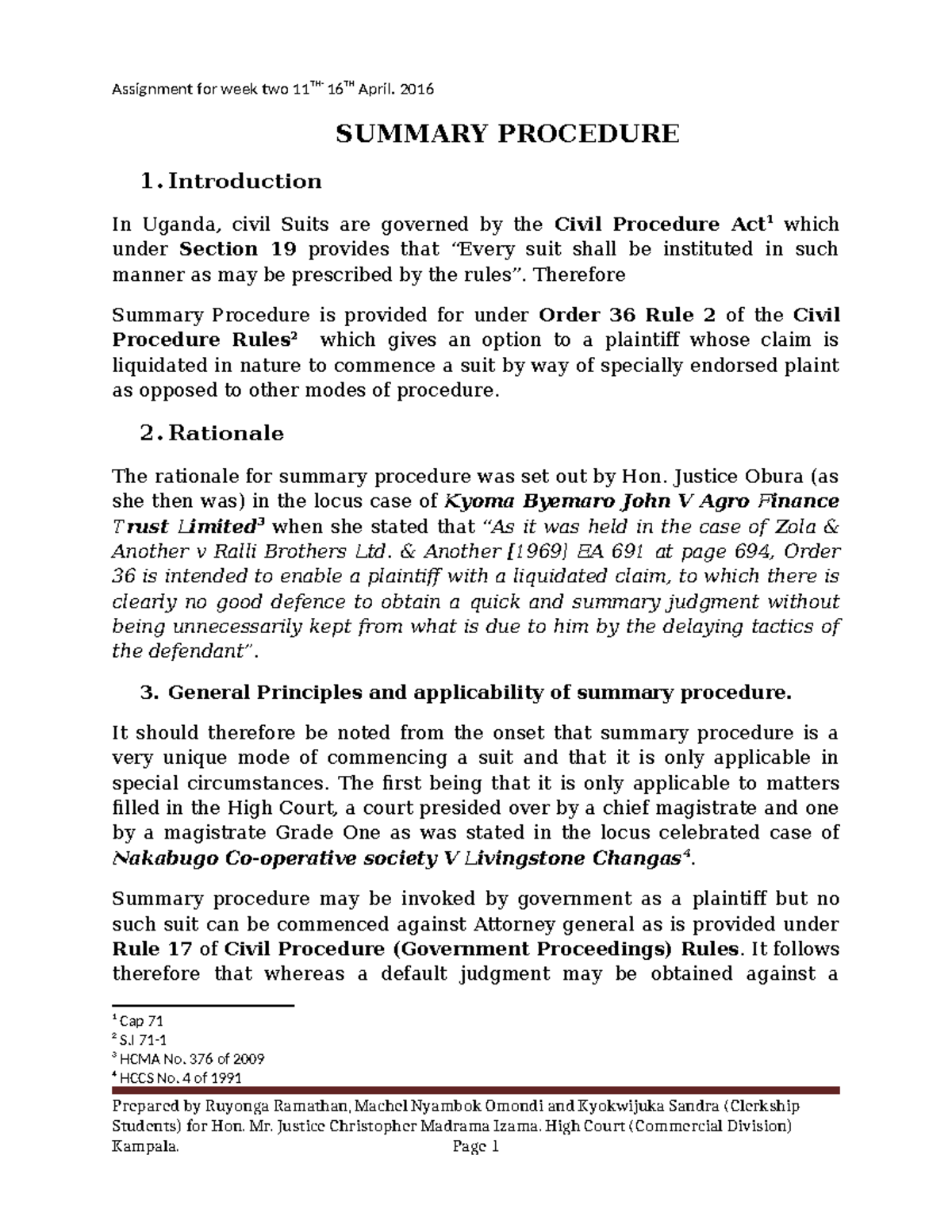 Summary Procedure in Uganda: Key Principles & Applications - Studocu