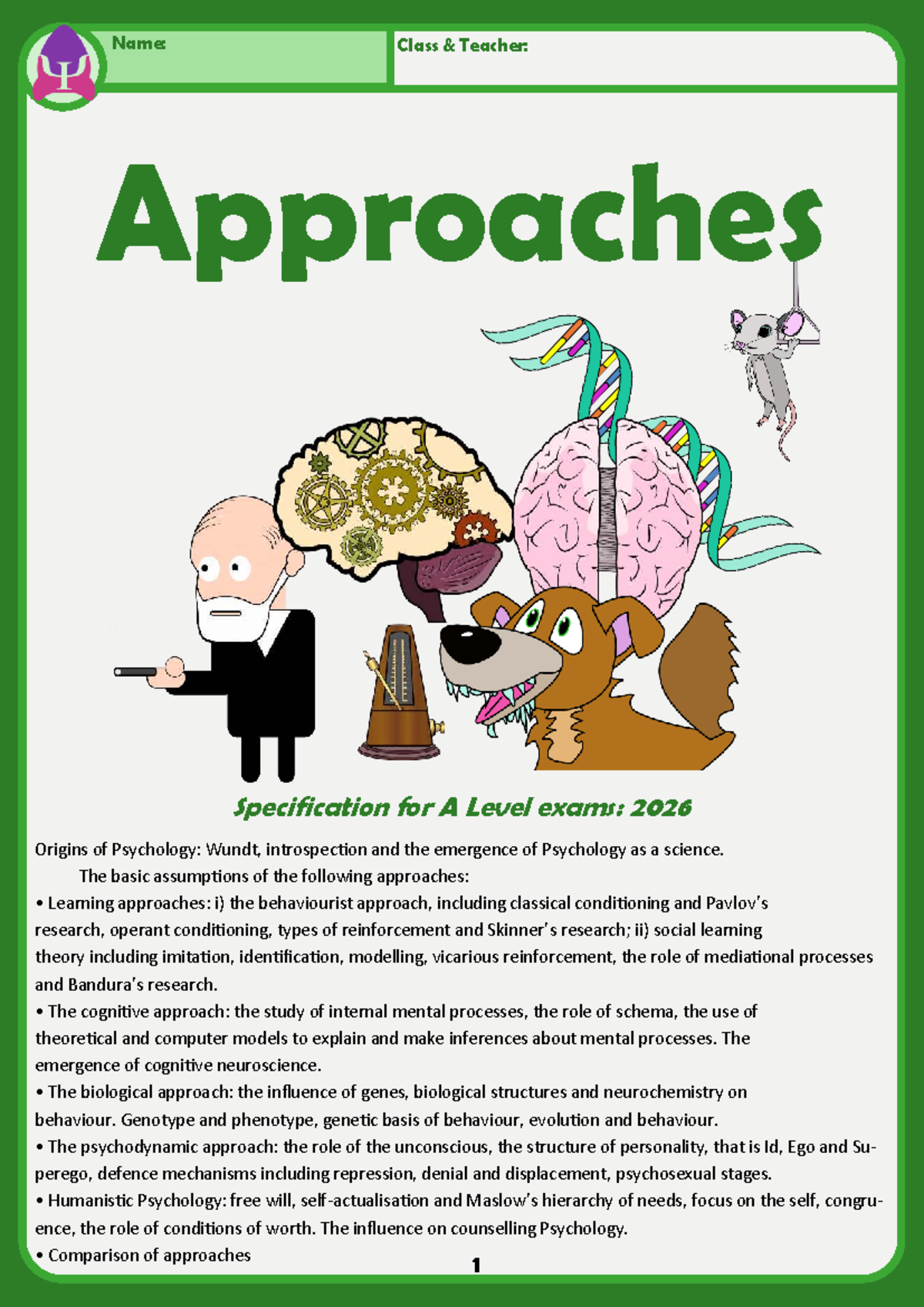 AQA Psychology Paper 2: Approaches for A Level Exams 2026 - Studocu