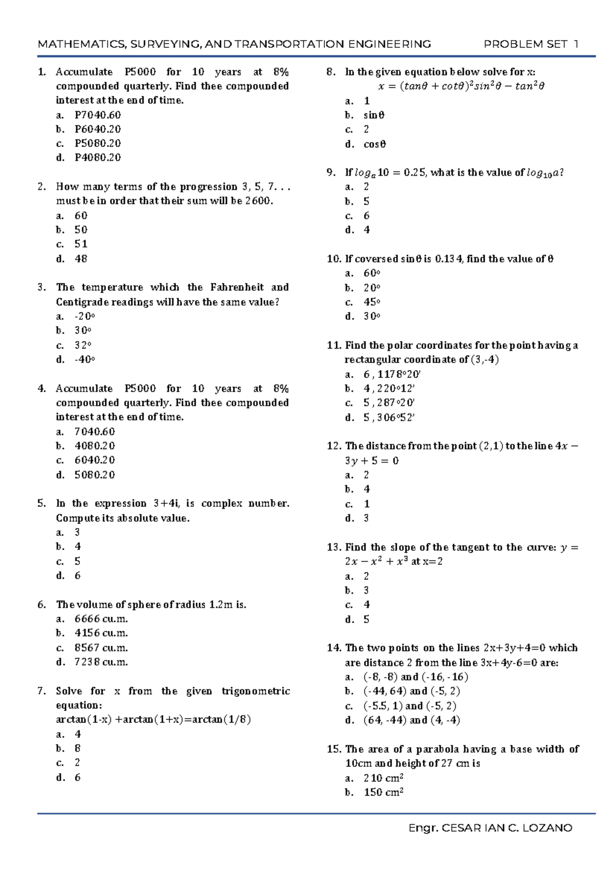 MSTE-1 - Reviewer - MATHEMATICS, SURVEYING, AND TRANSPORTATION ...