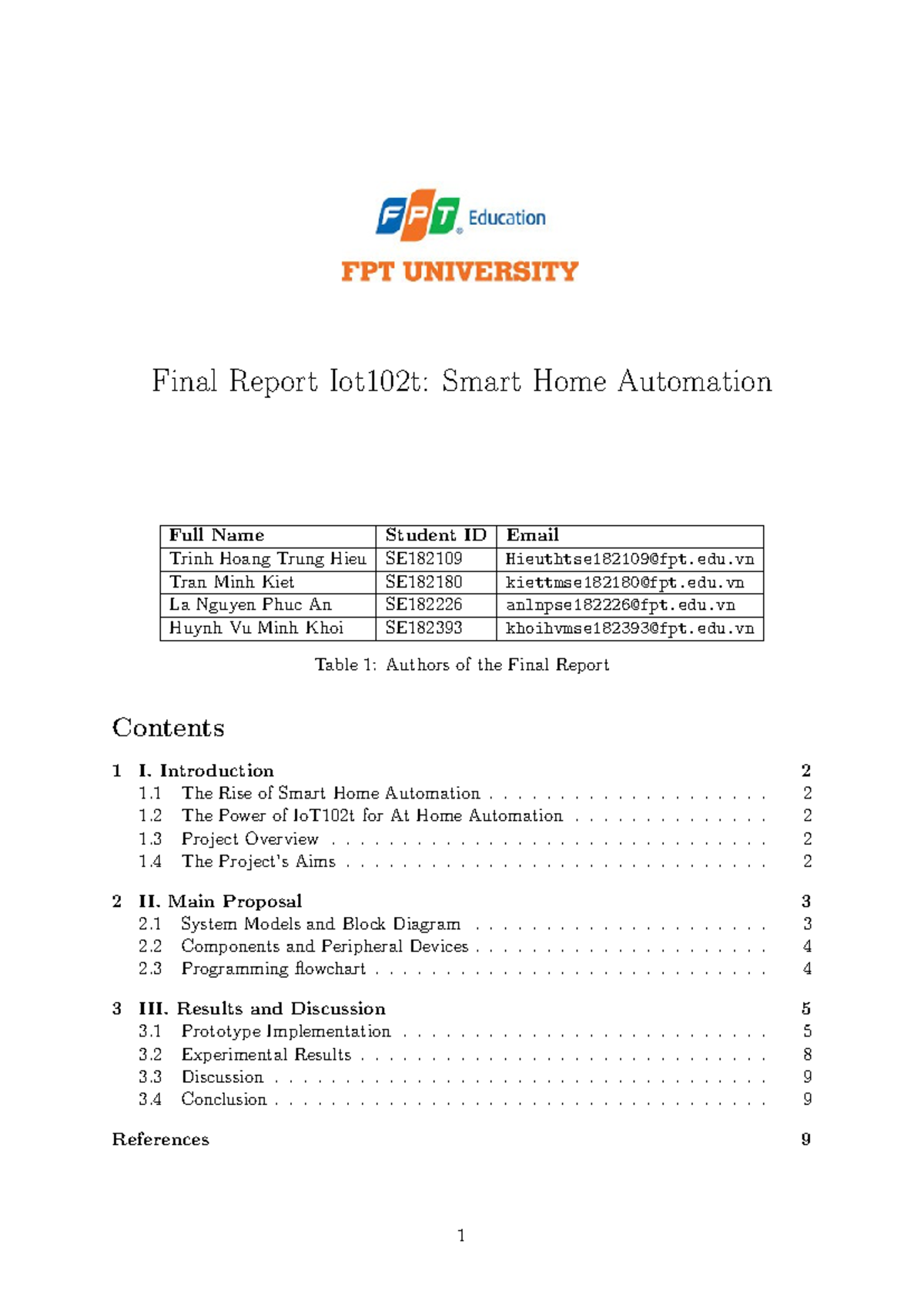 Final Report IoT102T: Smart Home Automation System Overview and Results ...