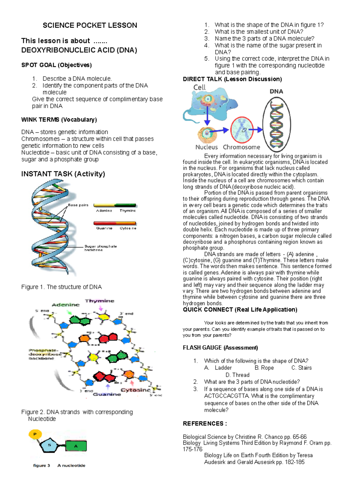 Science Course- POCKET Lesson on DNA & RNA Overview - Studocu