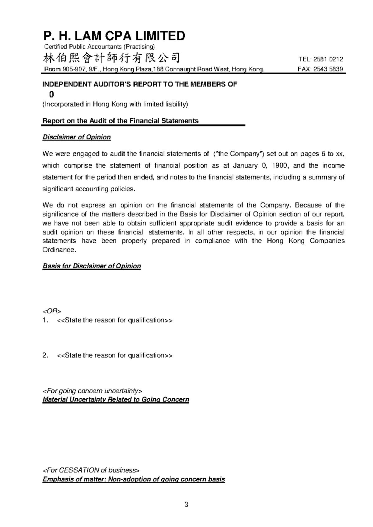 HK Audit report sample SME Disclaimer - Auditing - CityU - Studocu
