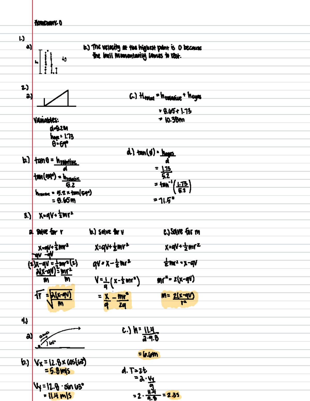 CP2 HW0 review - Homework o 1. ) b . ) The velocity at the highest ...