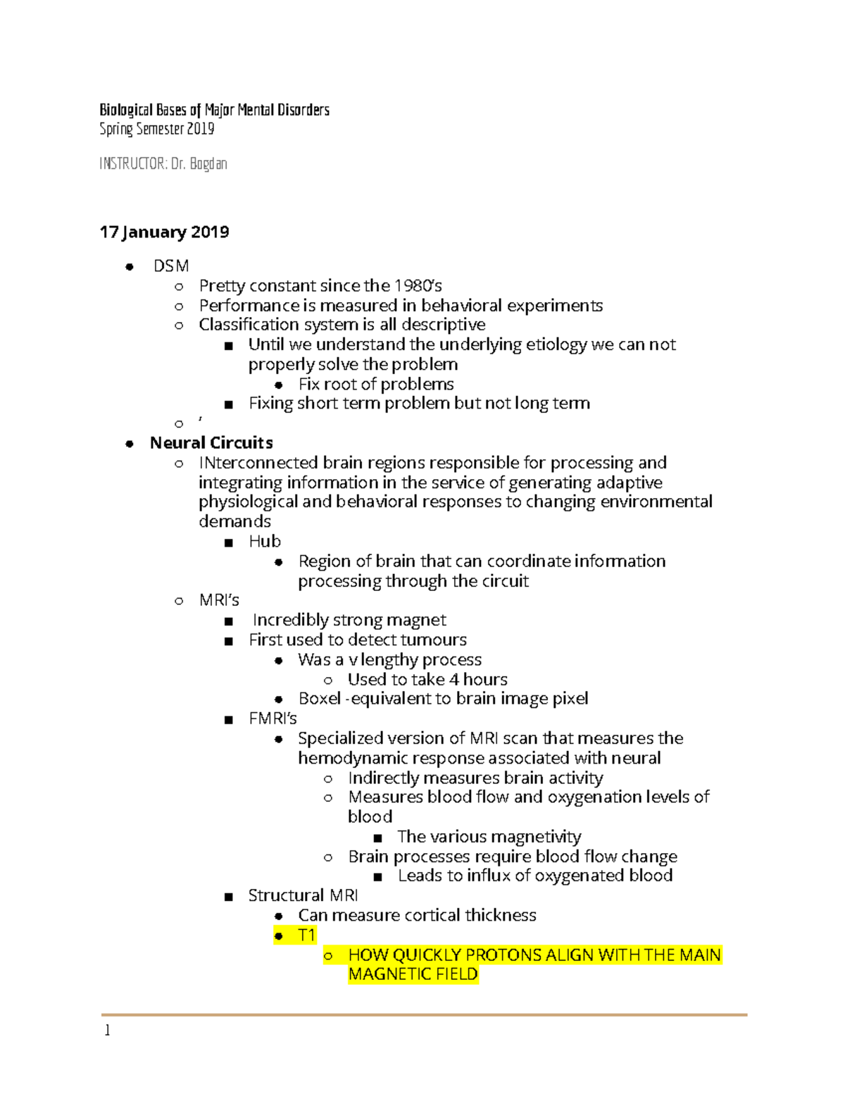 Disordered Brain - Spring 2019 Lecture Notes on Major Mental Disorders ...
