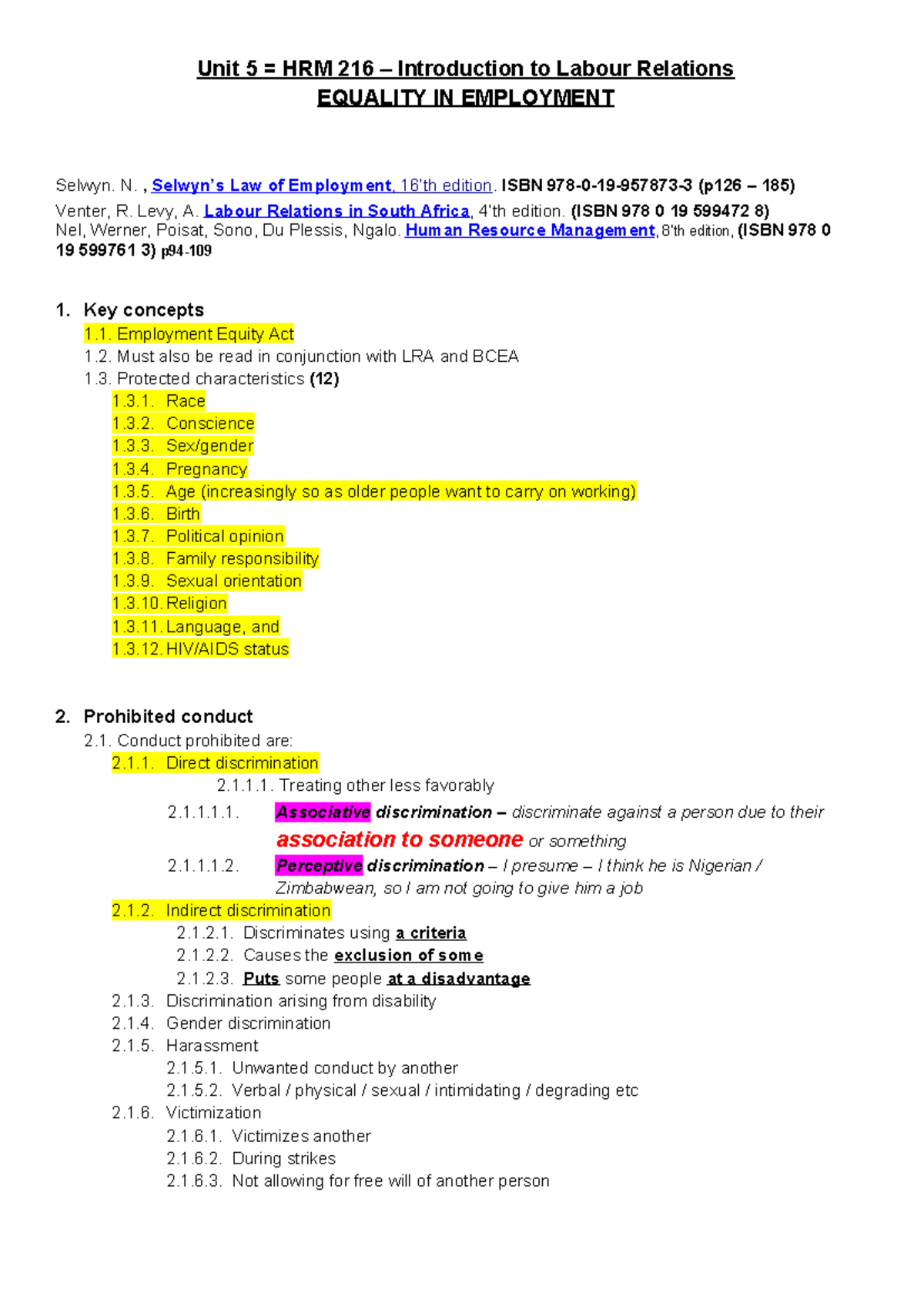 HRM 216 - Unit 5 - Equality in Employment - Unit 5 = HRM 216 ...