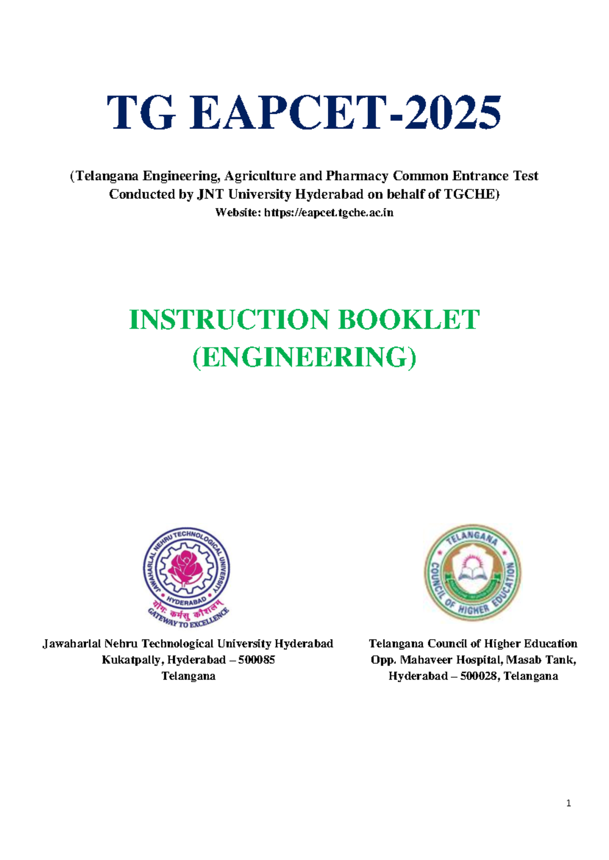 TG EAPCET 2025: Instruction Booklet for Engineering Admissions - Studocu