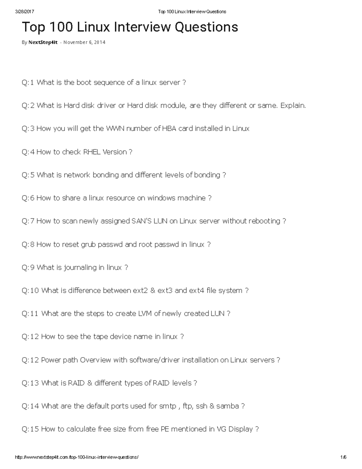Top 100 Linux Interview Questions & Answers (NextStep4it) - Studocu