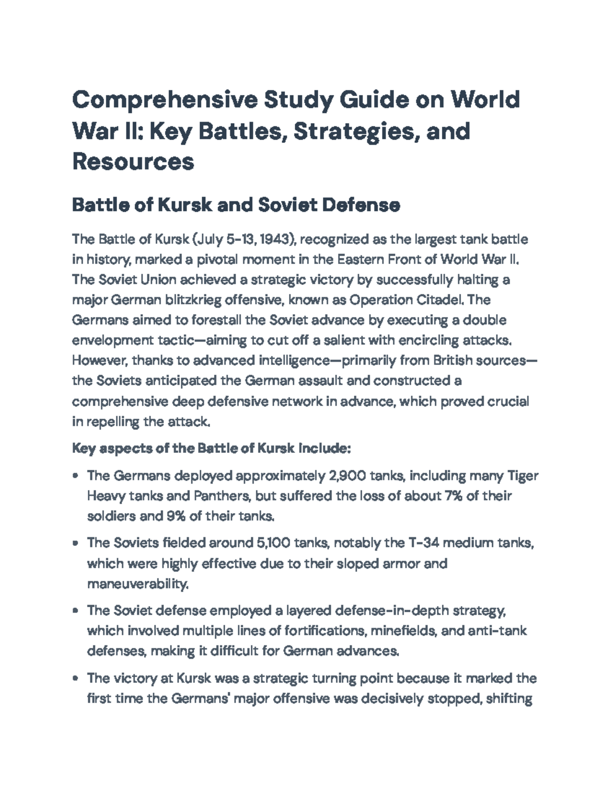 Comprehensive Study Guide for World War II Strategies and Key Battles ...