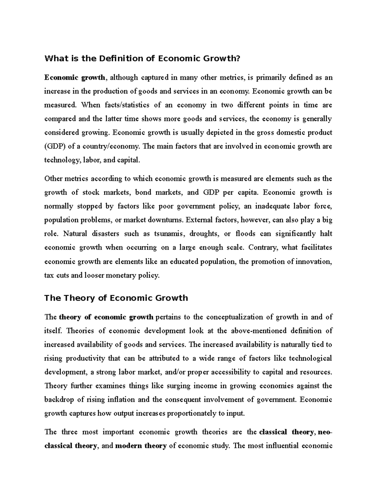ECO 101: Exploring the Definition and Theories of Economic Growth - Studocu