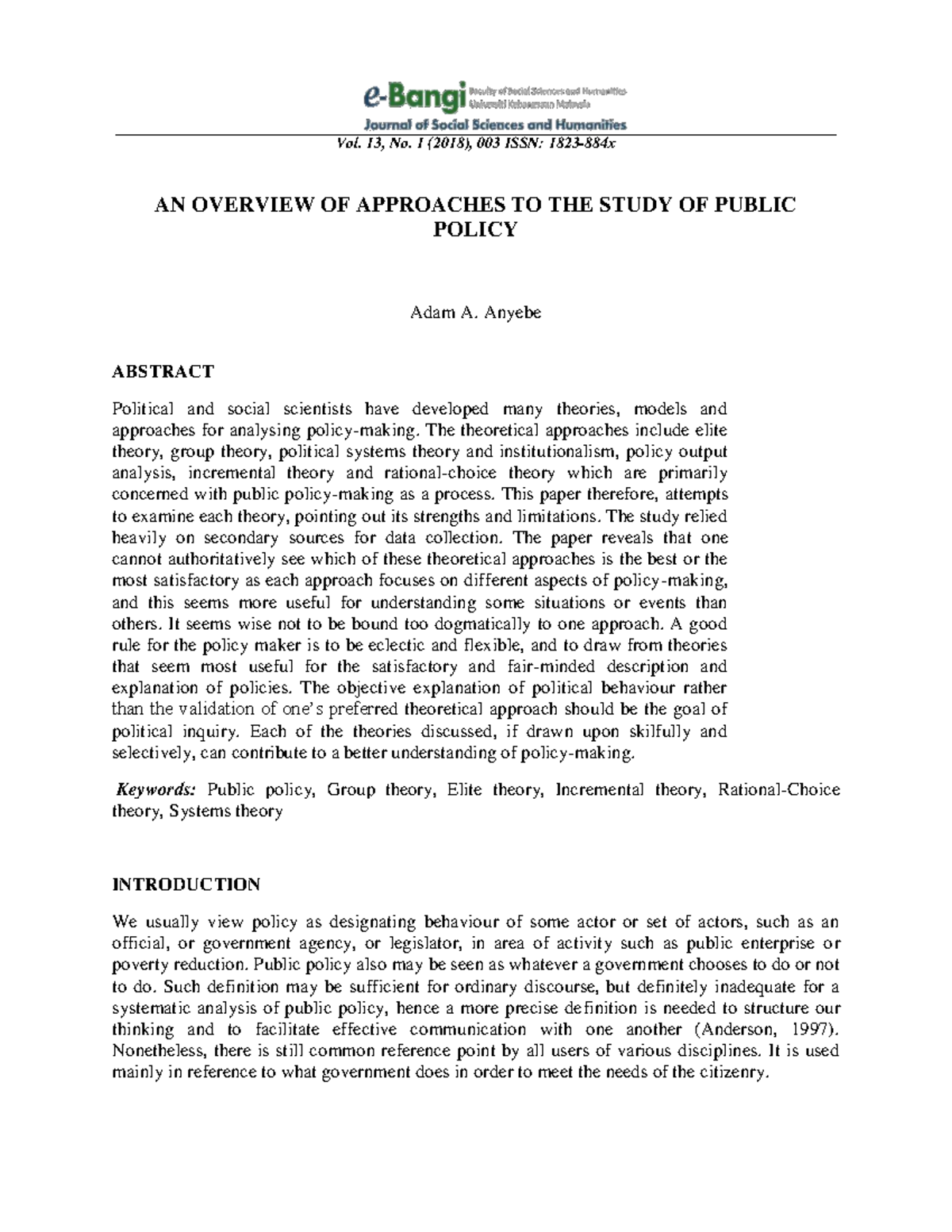 Overview of Theoretical Approaches to Public Policy (POLS 101) - Studocu