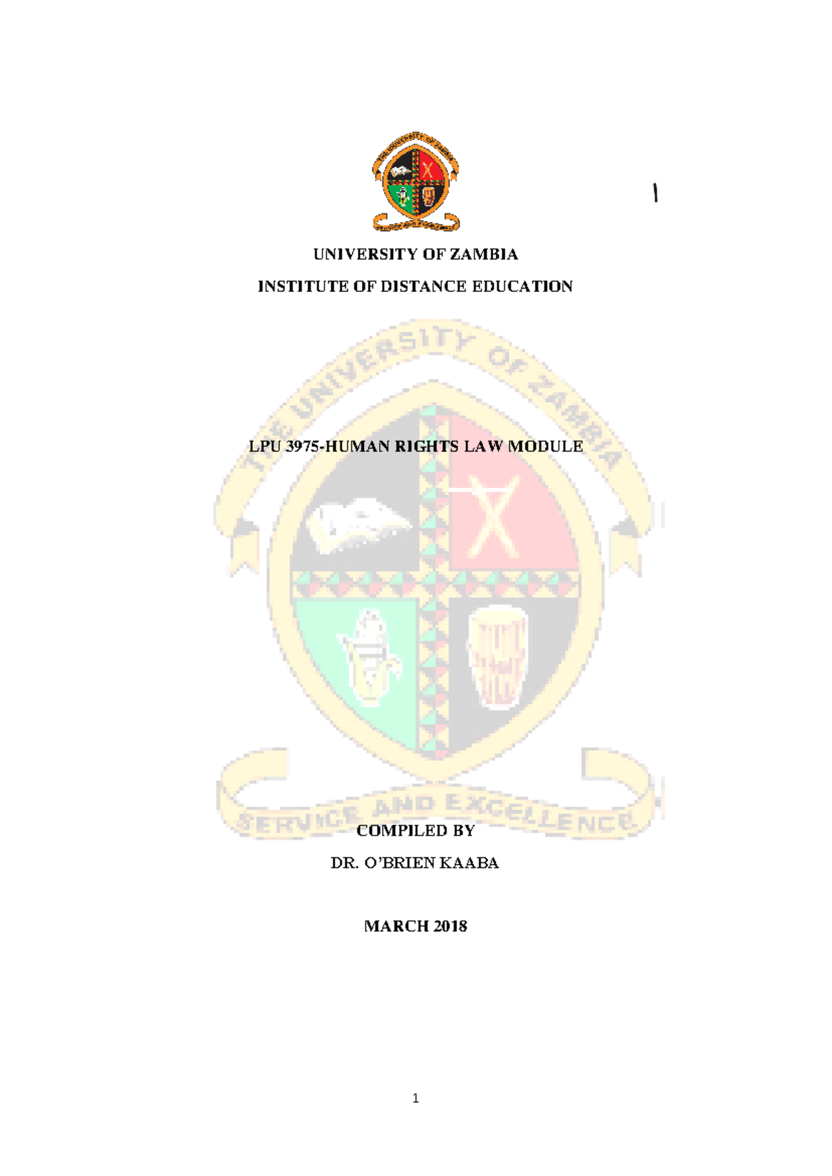Human Rights Module Kaaba - UNIVERSITY OF ZAMBIA INSTITUTE OF DISTANCE ...