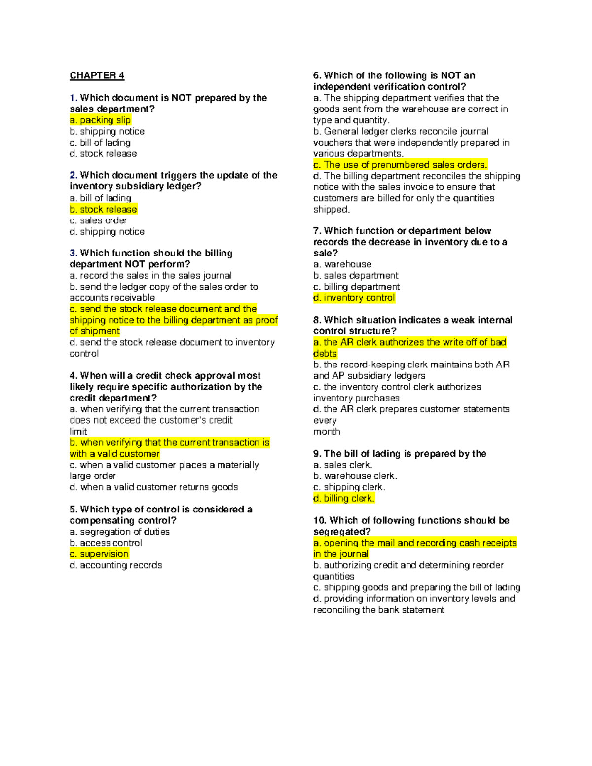 Chapters 4 & 5 MCQ Answers - Accounting Concepts Review - Document Preview