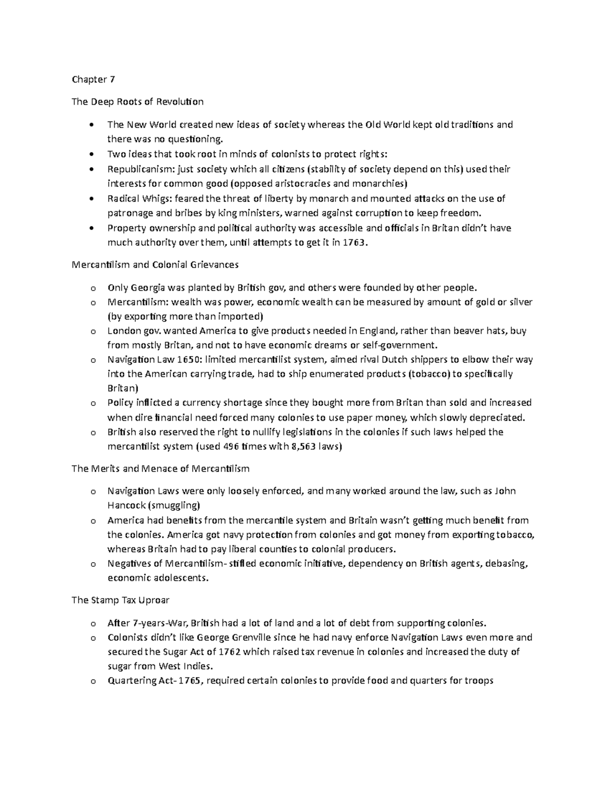 Chapter 7 Notes: The Roots of Revolution in APUSH - Studocu