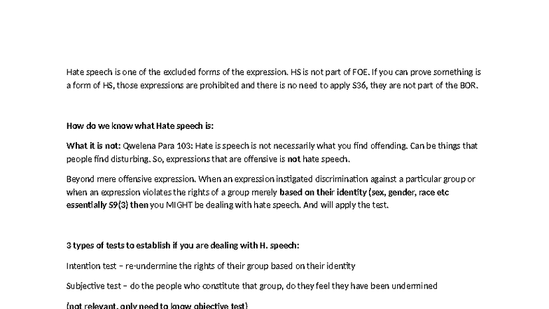 Hate Speech Analysis: Understanding PEPUDA & Qwelane Implications - Studocu