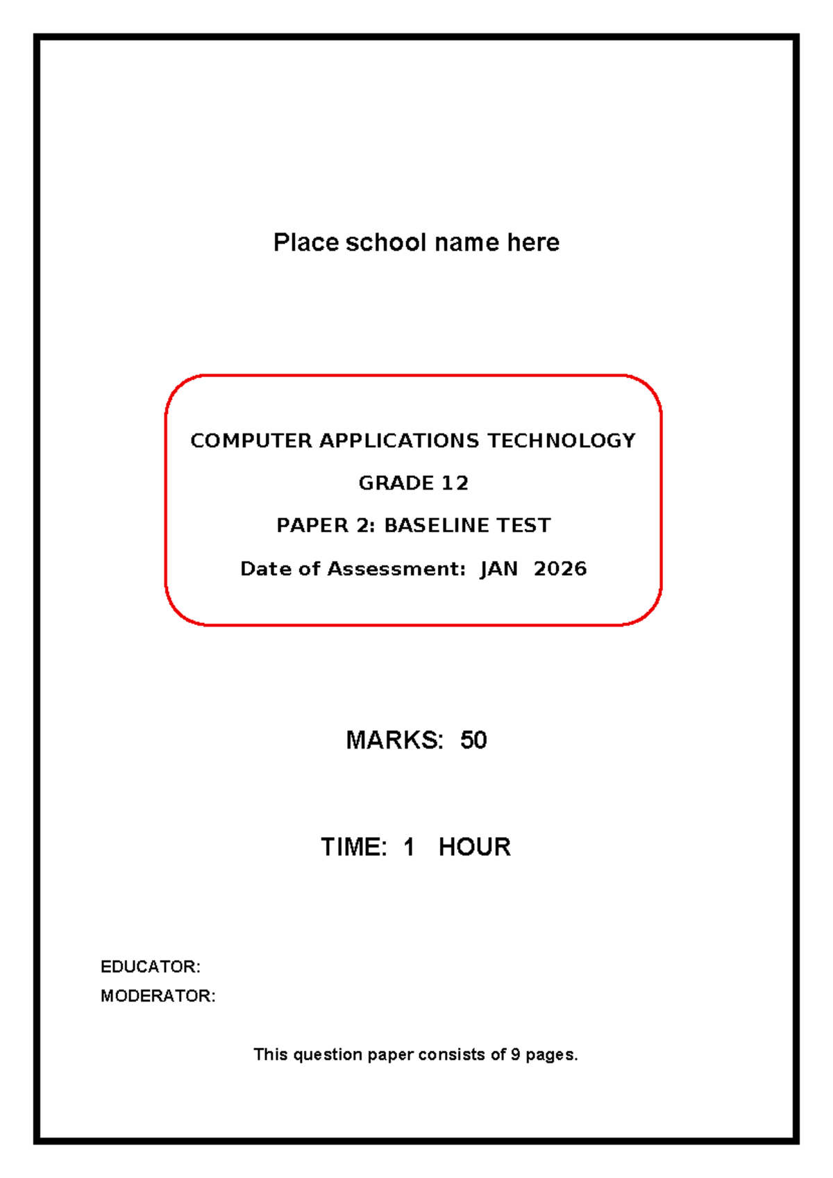 Grade 12 Computer Applications Technology P2 Baseline Test - Studocu