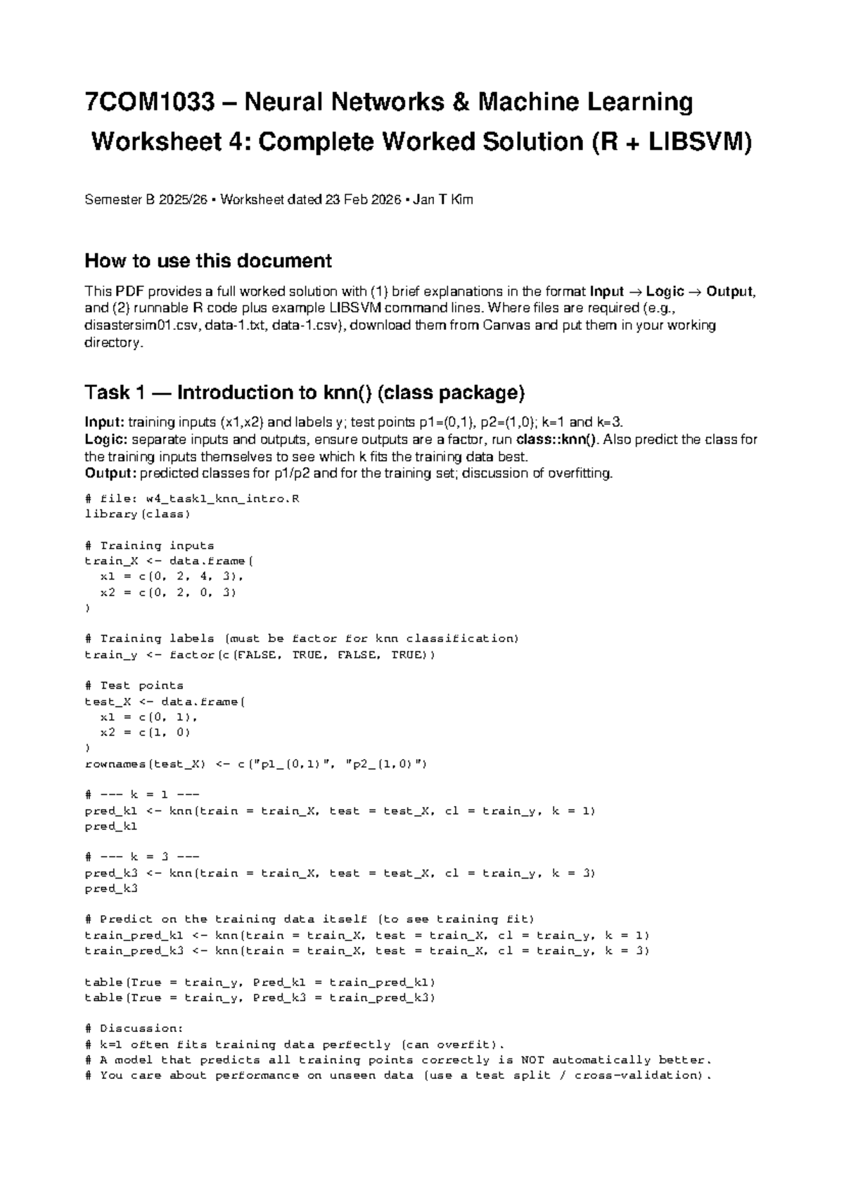 NNML 7COM1033 Worksheet 4: Complete Solutions & R Code Guide - Studocu