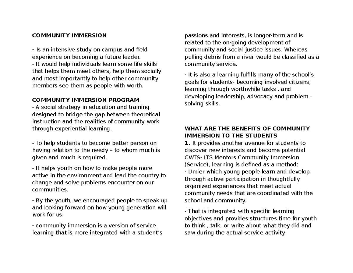 NSTP Community Immersion: Essential Reviewer Guide for Students - Studocu