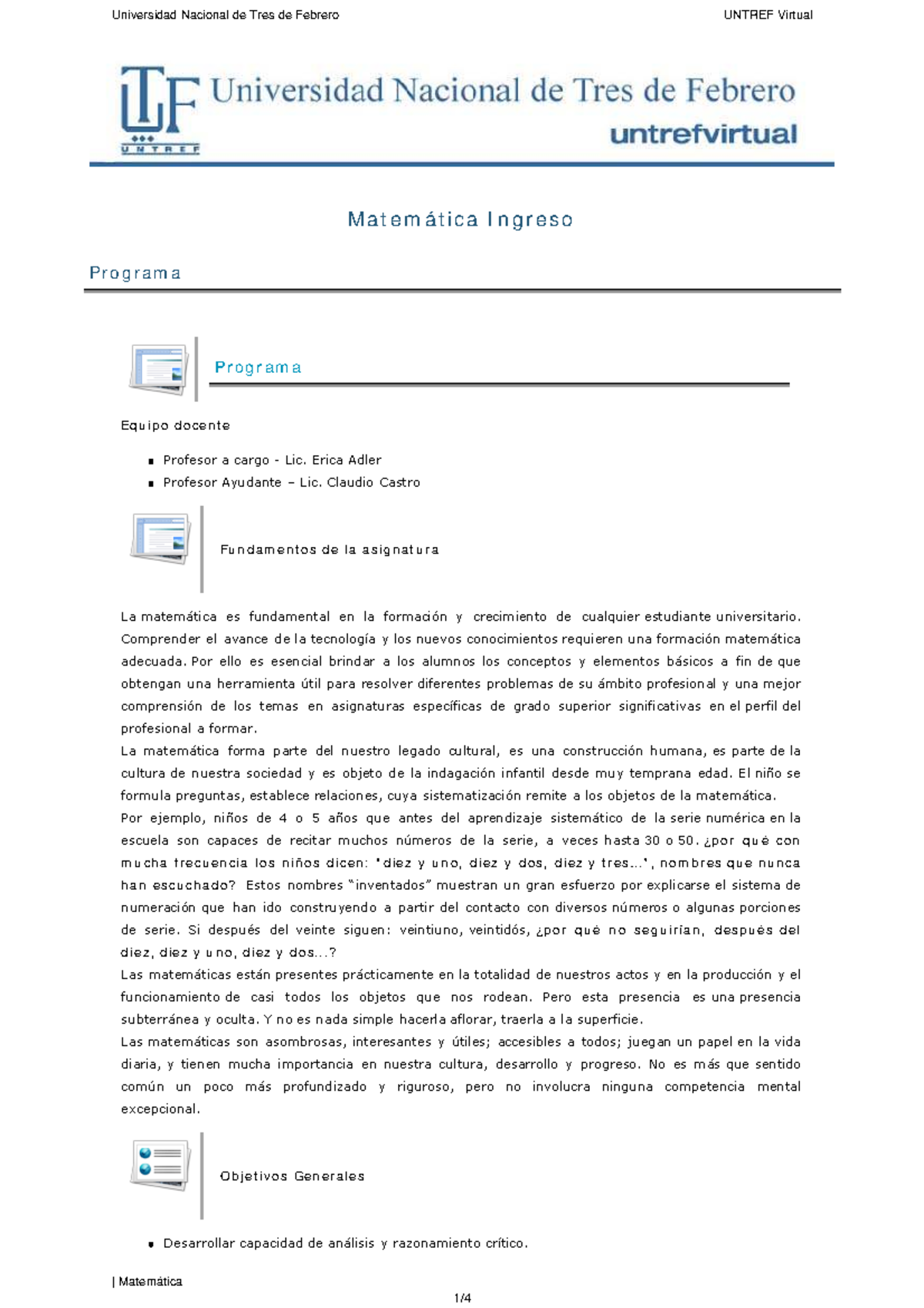 Matemática Virtual UNTREF: Programa de Ingreso y Contenidos - Studocu