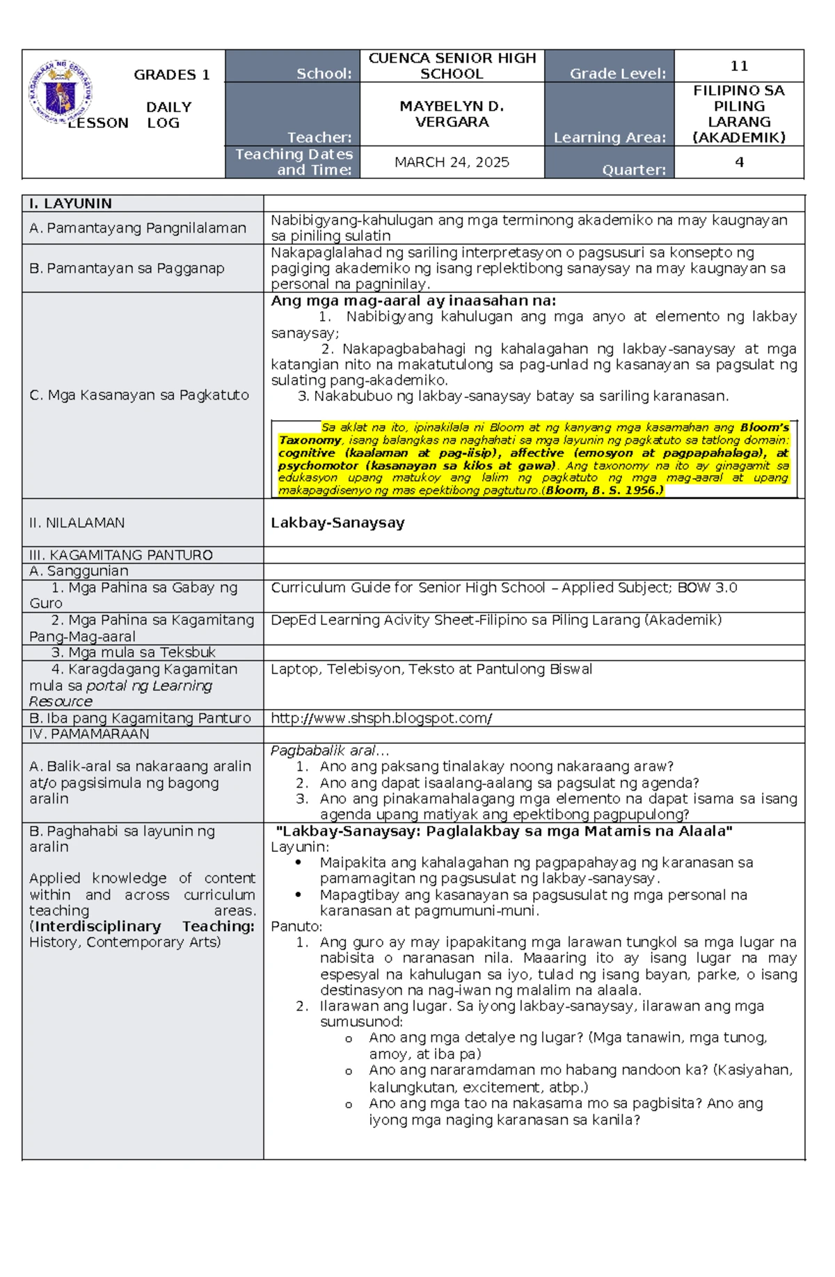 Jose Rizal Life works - I. Layunin: a. Naipaliliwanag ang mga kaisipang ...