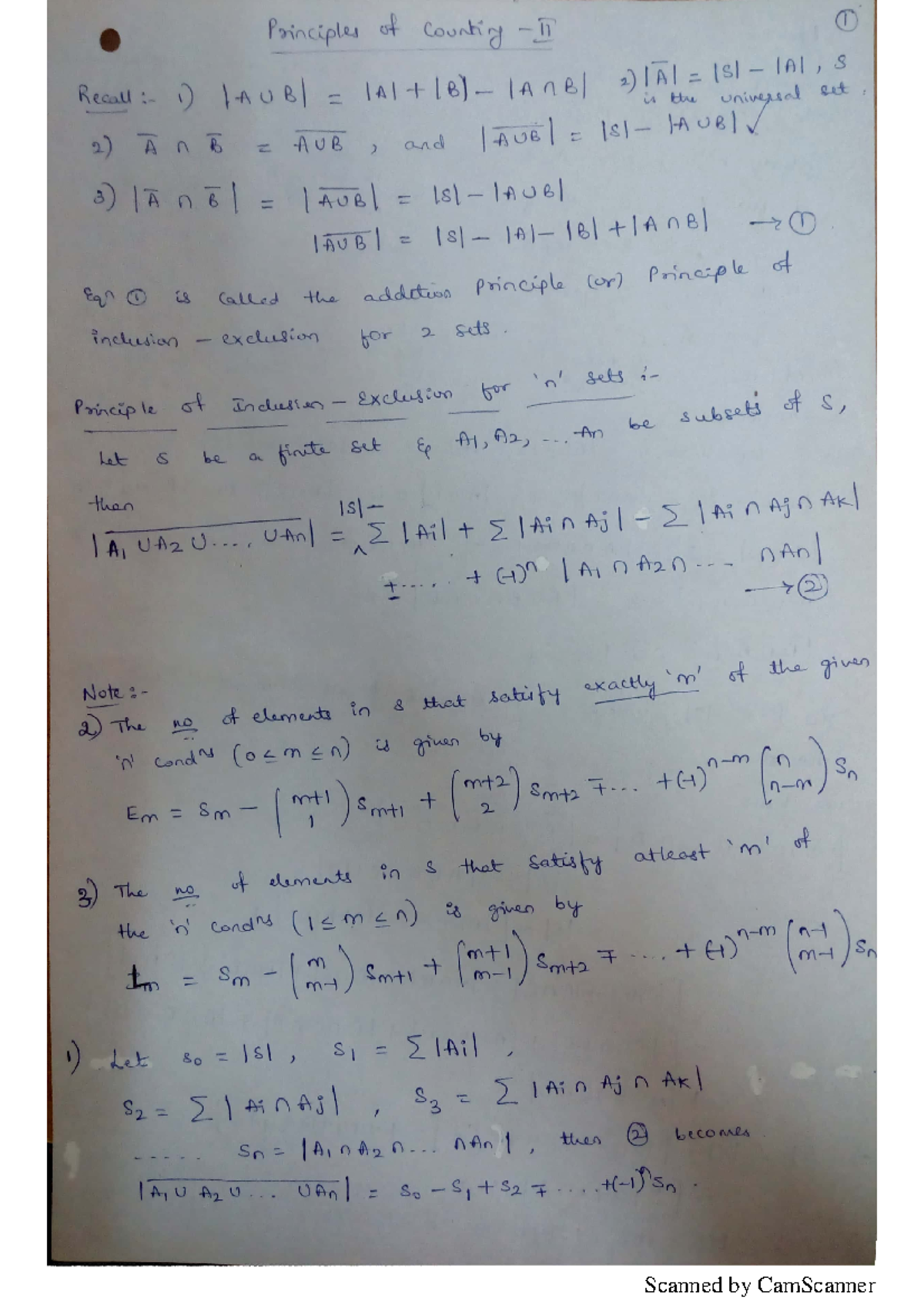 DMS Module 3 - DIscrete maths u3 notes - Principles of Counting 1 1 ...
