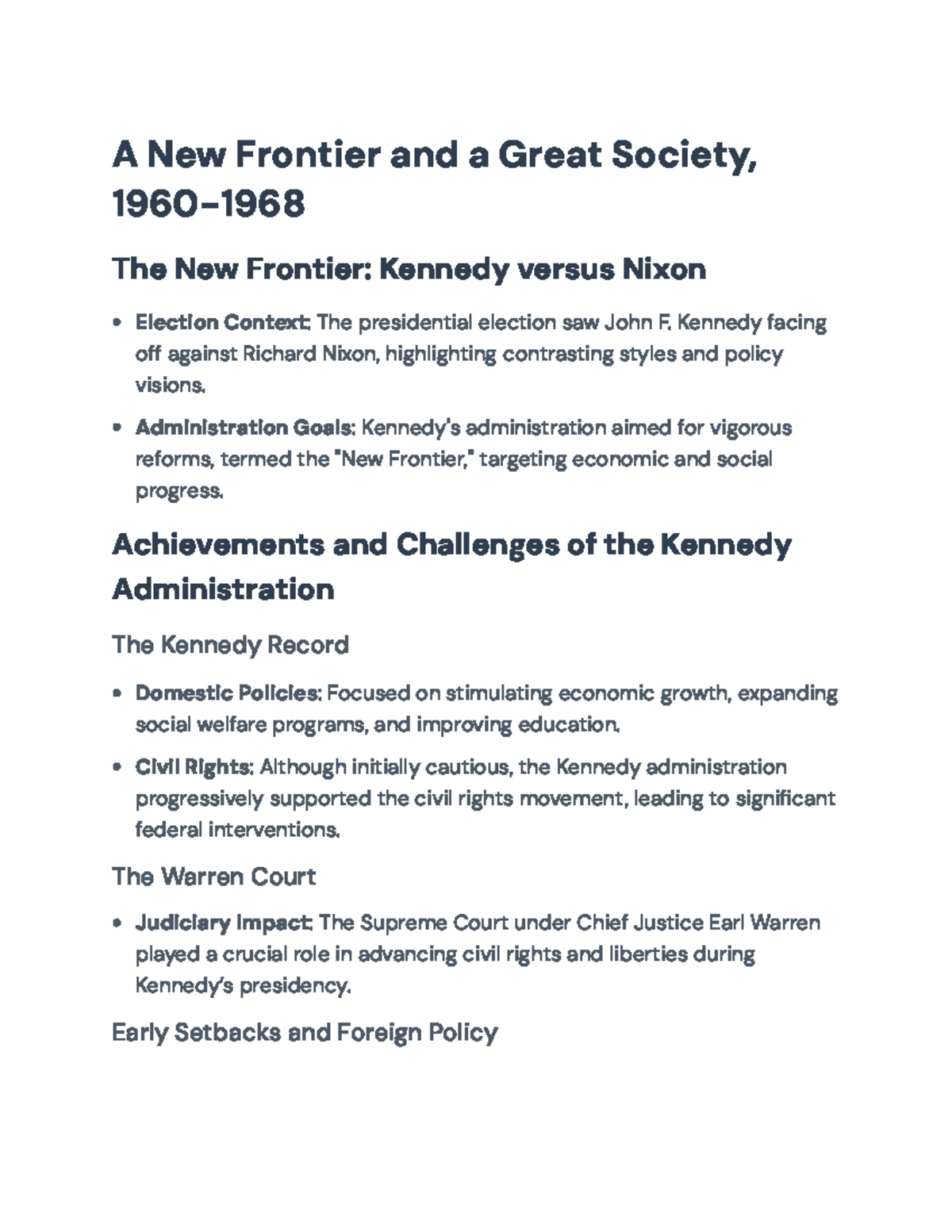 US History 1960-1968: The New Frontier to the Great Society - A New ...