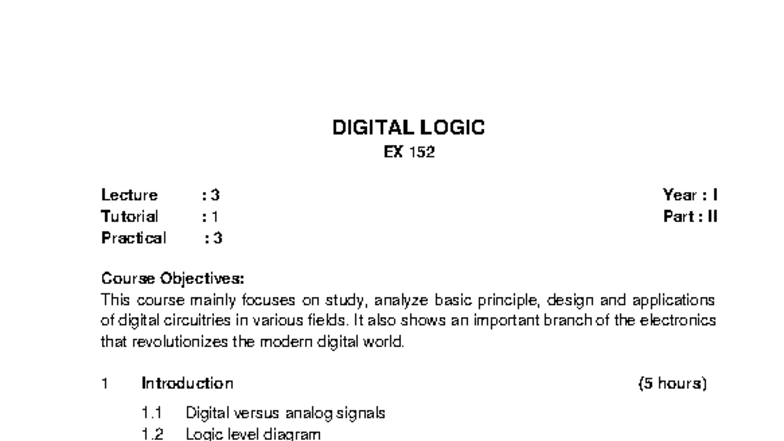 Digital Logic EX 152 Lecture Tutorial Practical Overview - Studocu