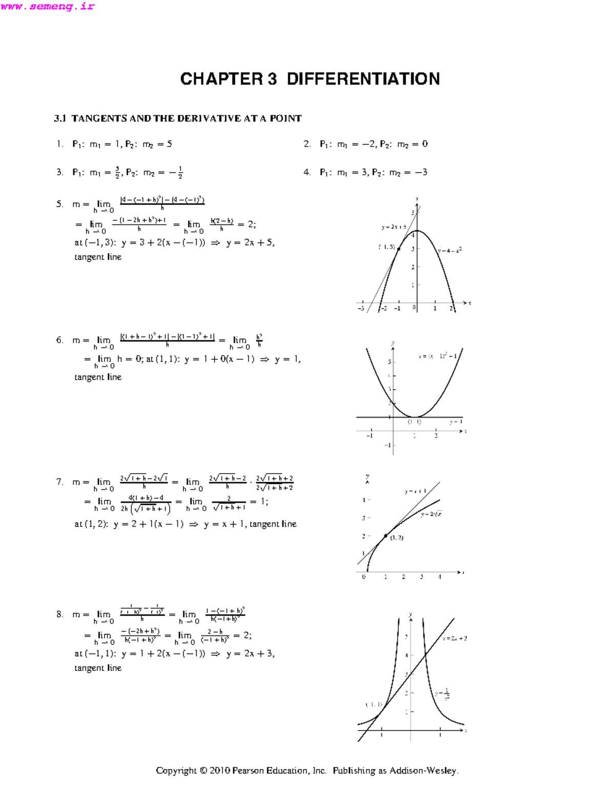 Calculus CH3 solution - 學習資源 - CHAPTER 3 DIFFERENTIATION 3 TANGENTS AND ...