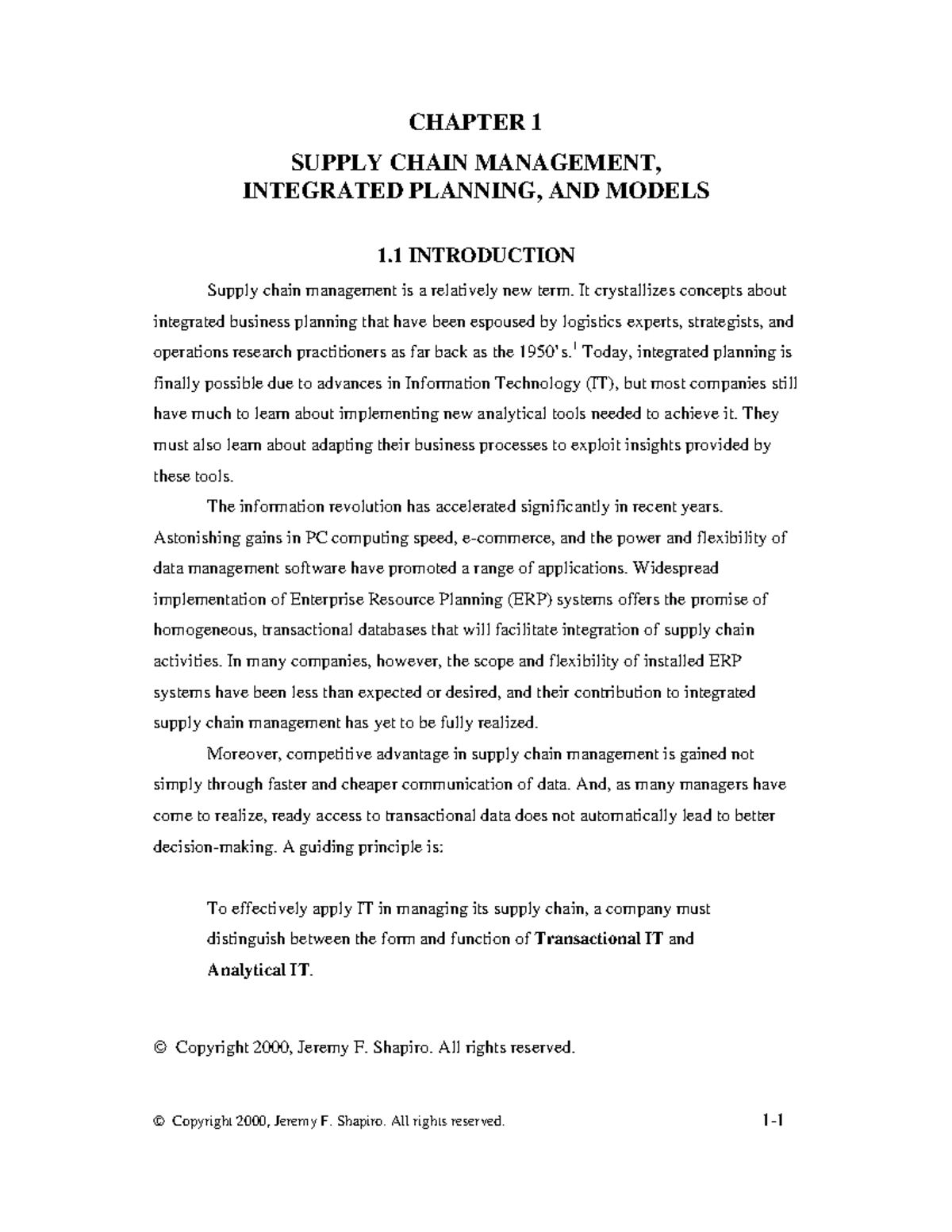 CHAPTER 1: SUPPLY CHAIN MANAGEMENT, INTEGRATED PLANNING & MODELS - Studocu