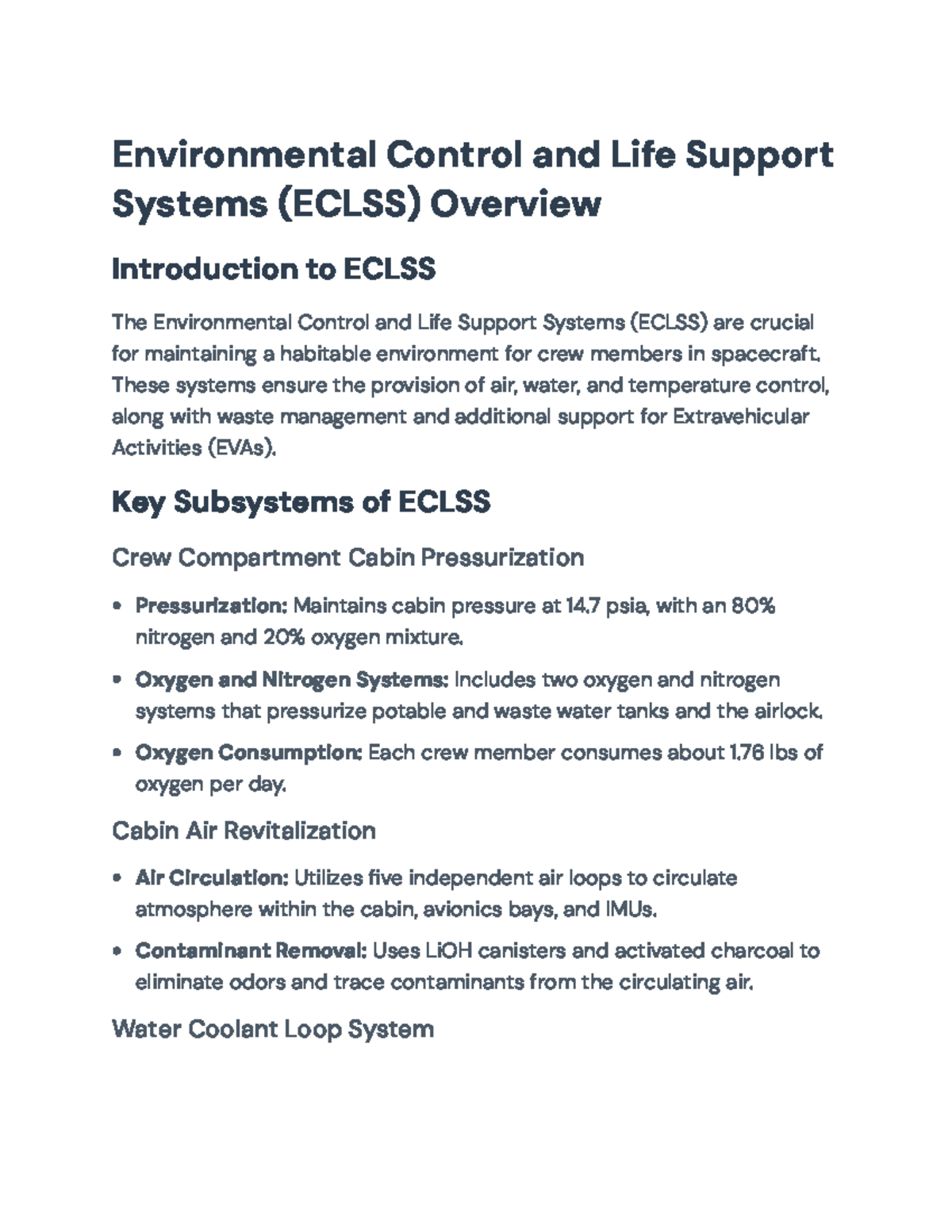 ECLSS Overview: Environmental Control and Life Support Systems Insights ...