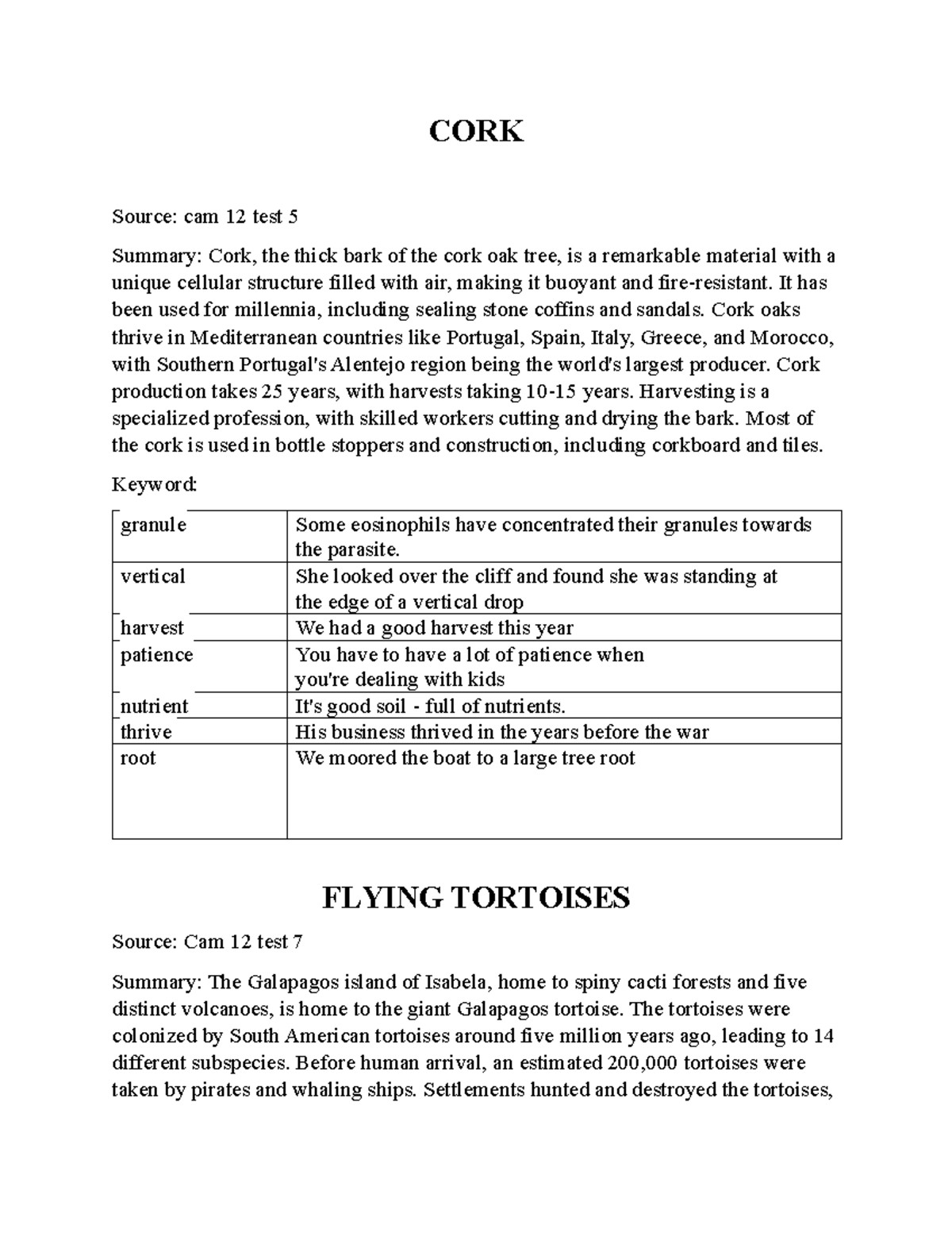 3 bài reading 1 11 - CORK Source: cam 12 test 5 Summary: Cork, the ...