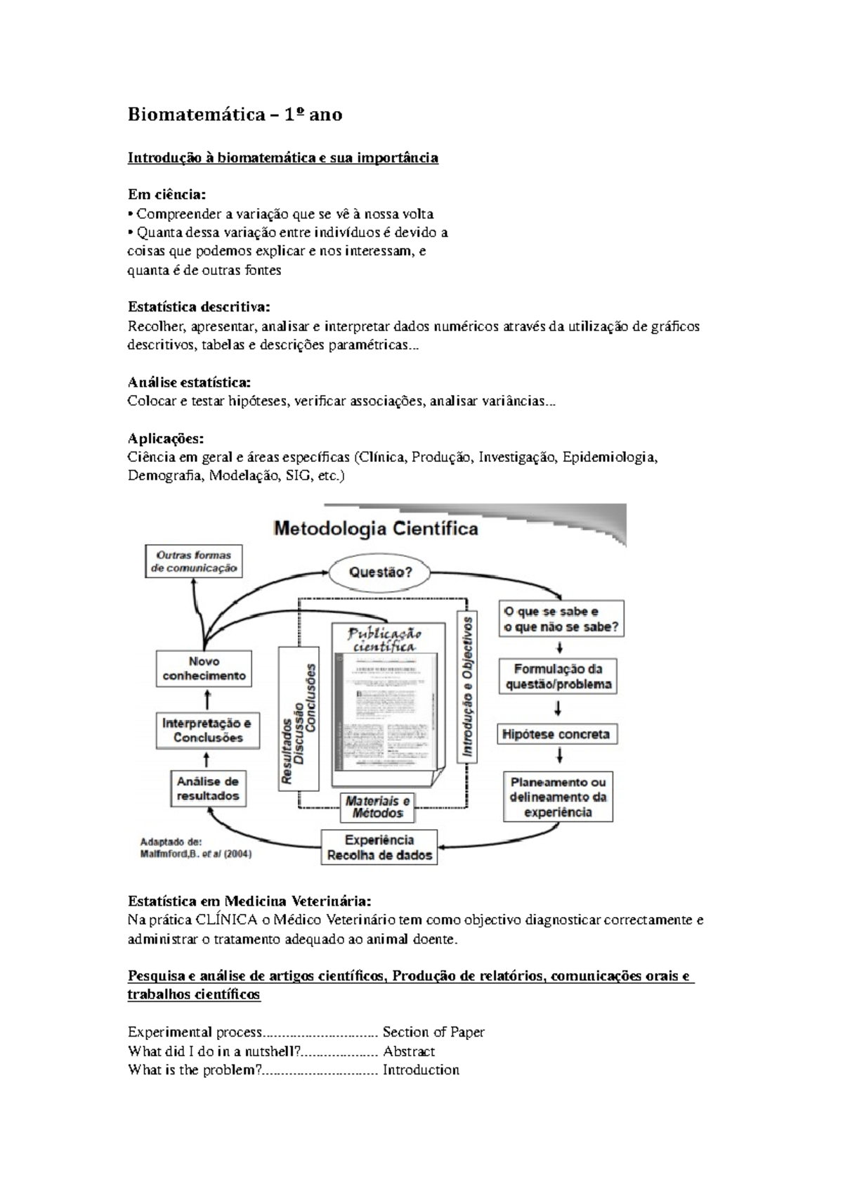 Biomatemática: Introdução e Aplicações - 1º Ano - Studocu