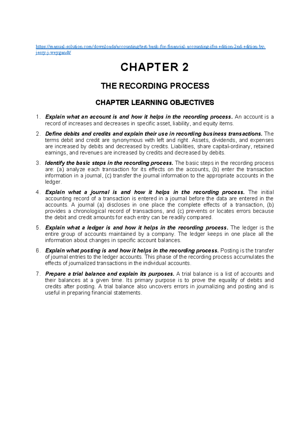 Test Bank for Financial Accounting: IFRS Edition 2e - Chapter 2