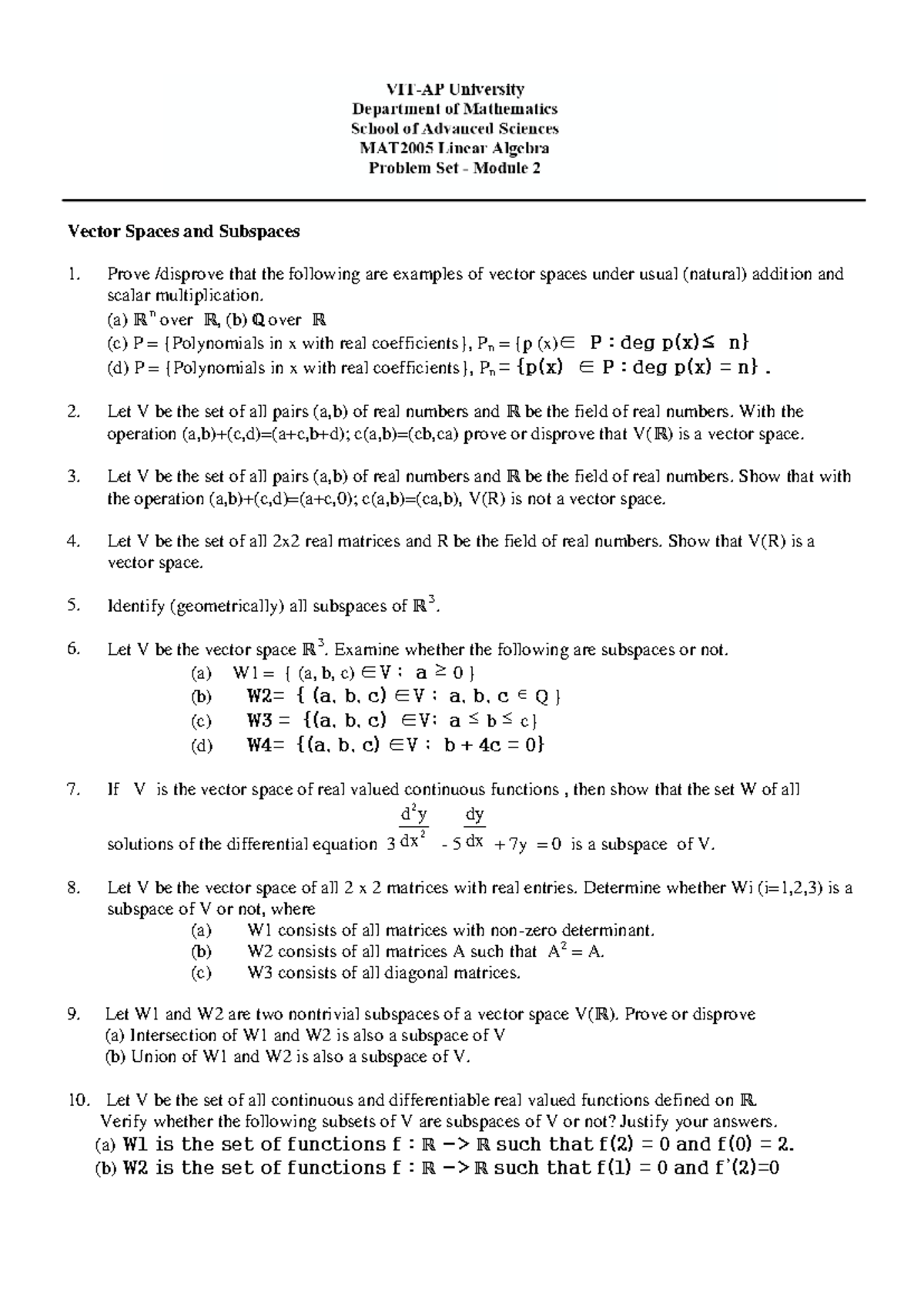 MAT2005 Problem Set 2 - NATIONAL INSTITUTE OF TECHNOLOGY CALICUT ...
