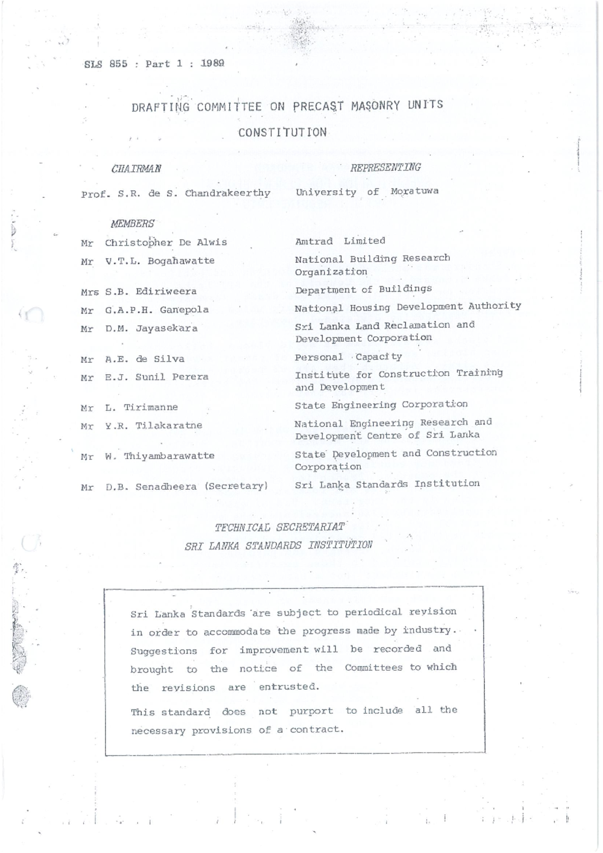 SLS 855 Part 1: 1989 - Specification for Cement Blocks Standards - Studocu
