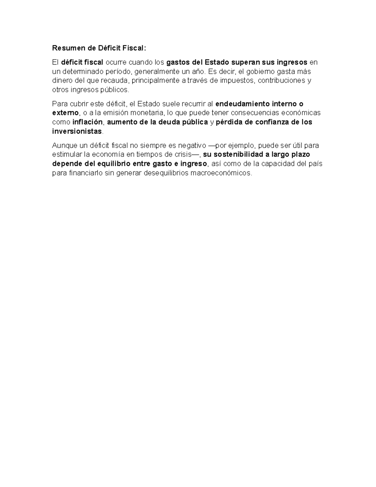 Resumen del Déficit Fiscal: Causas, Consecuencias y Sostenibilidad ...