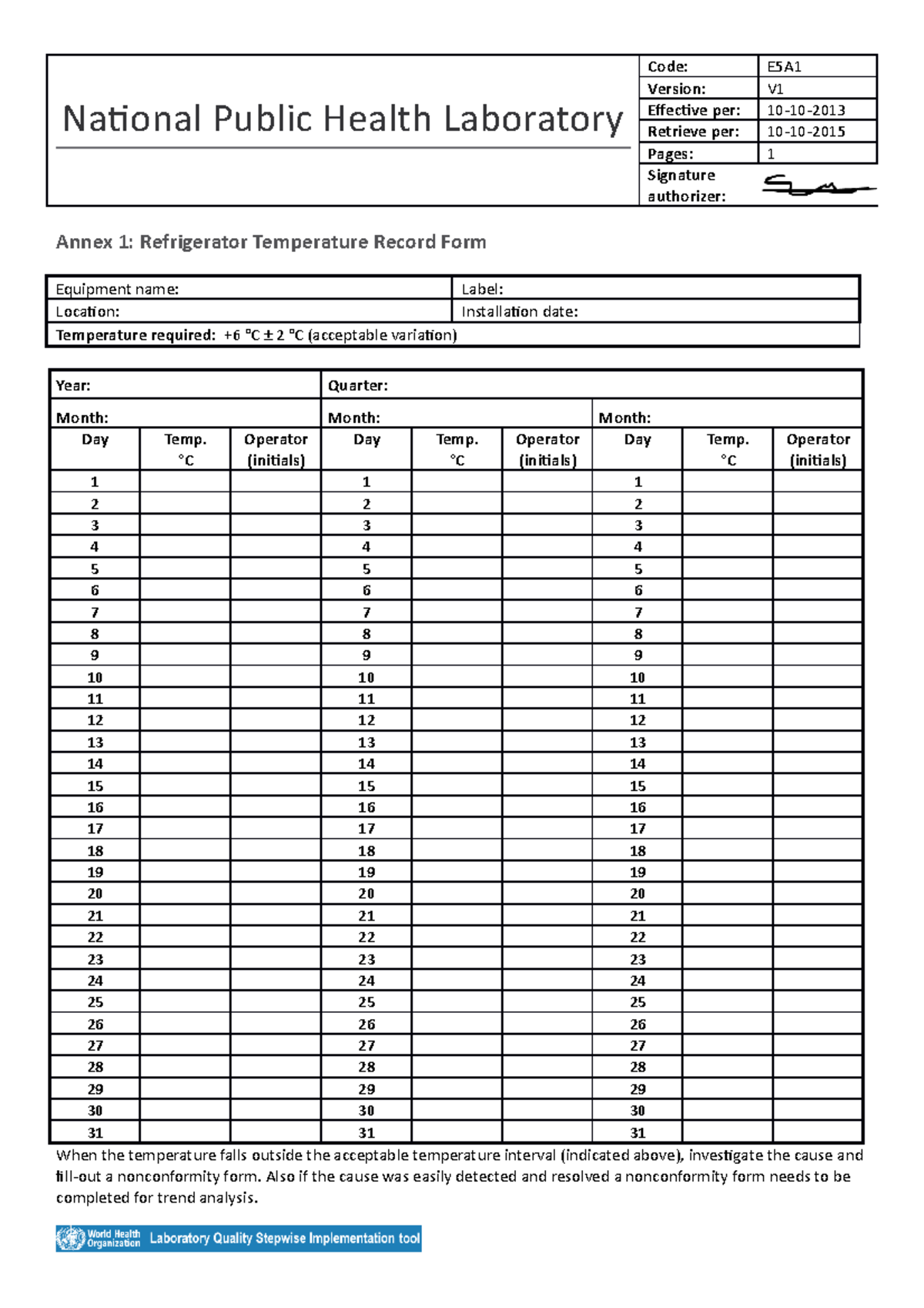 E5A Final Exam: Refrigerator Temperature Record Template - Studocu
