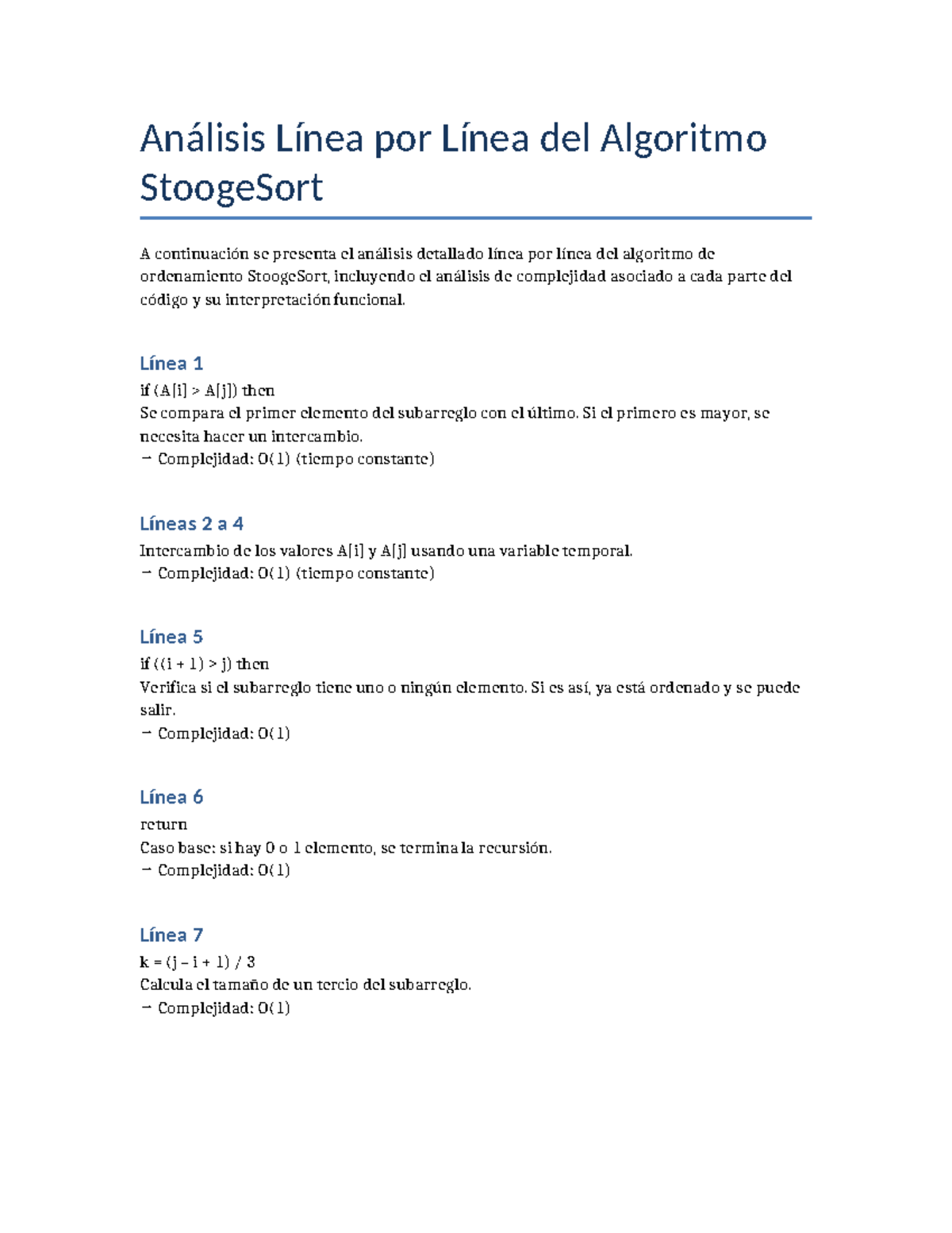 Análisis Detallado del Algoritmo StoogeSort (CS101) - Studocu