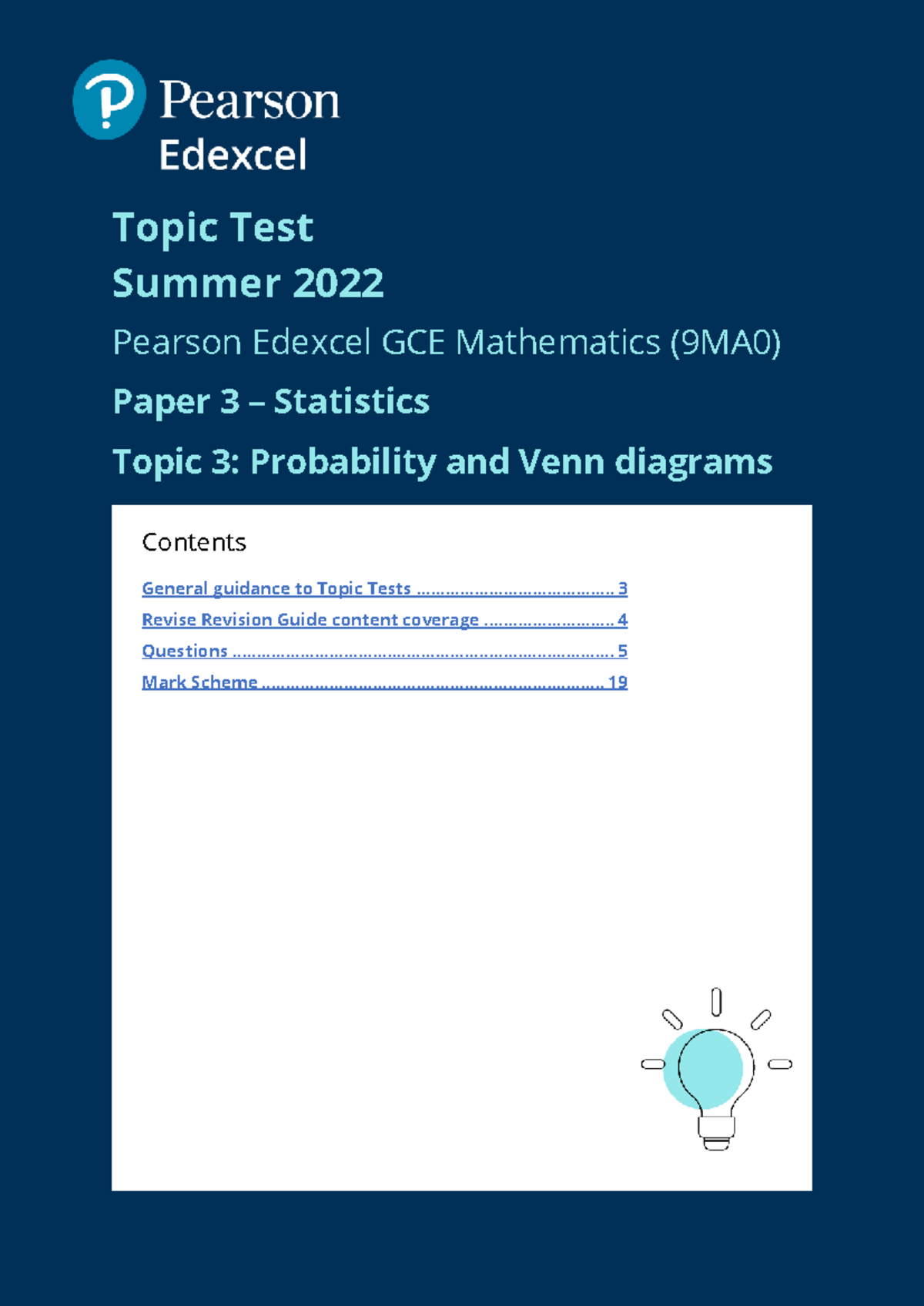 9MA0 A Level Maths Topic Test: Probability & Venn Diagrams - Studocu