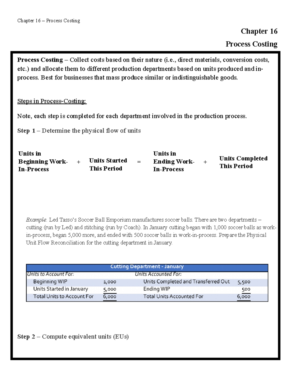 Chap016 - Process Costing Handout Solutions and Assignments - Studocu